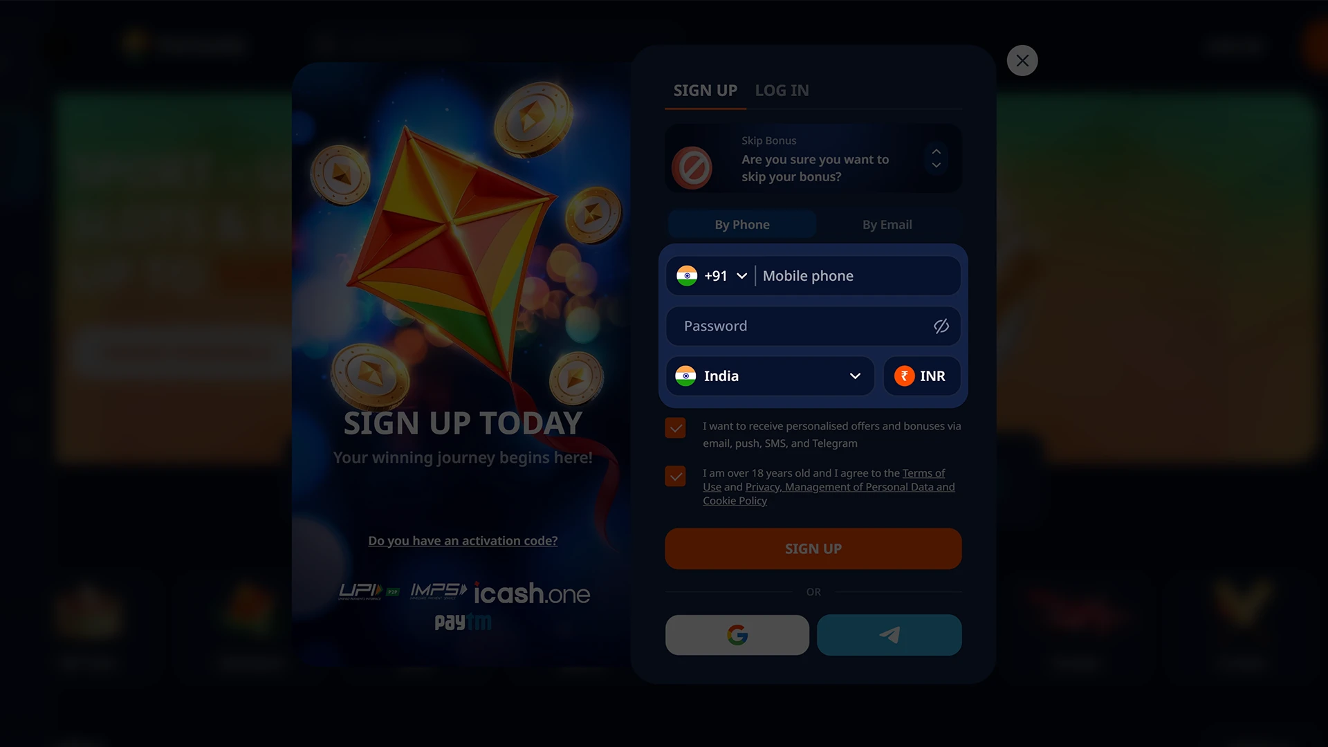 Fill in the information required to register on Patang.