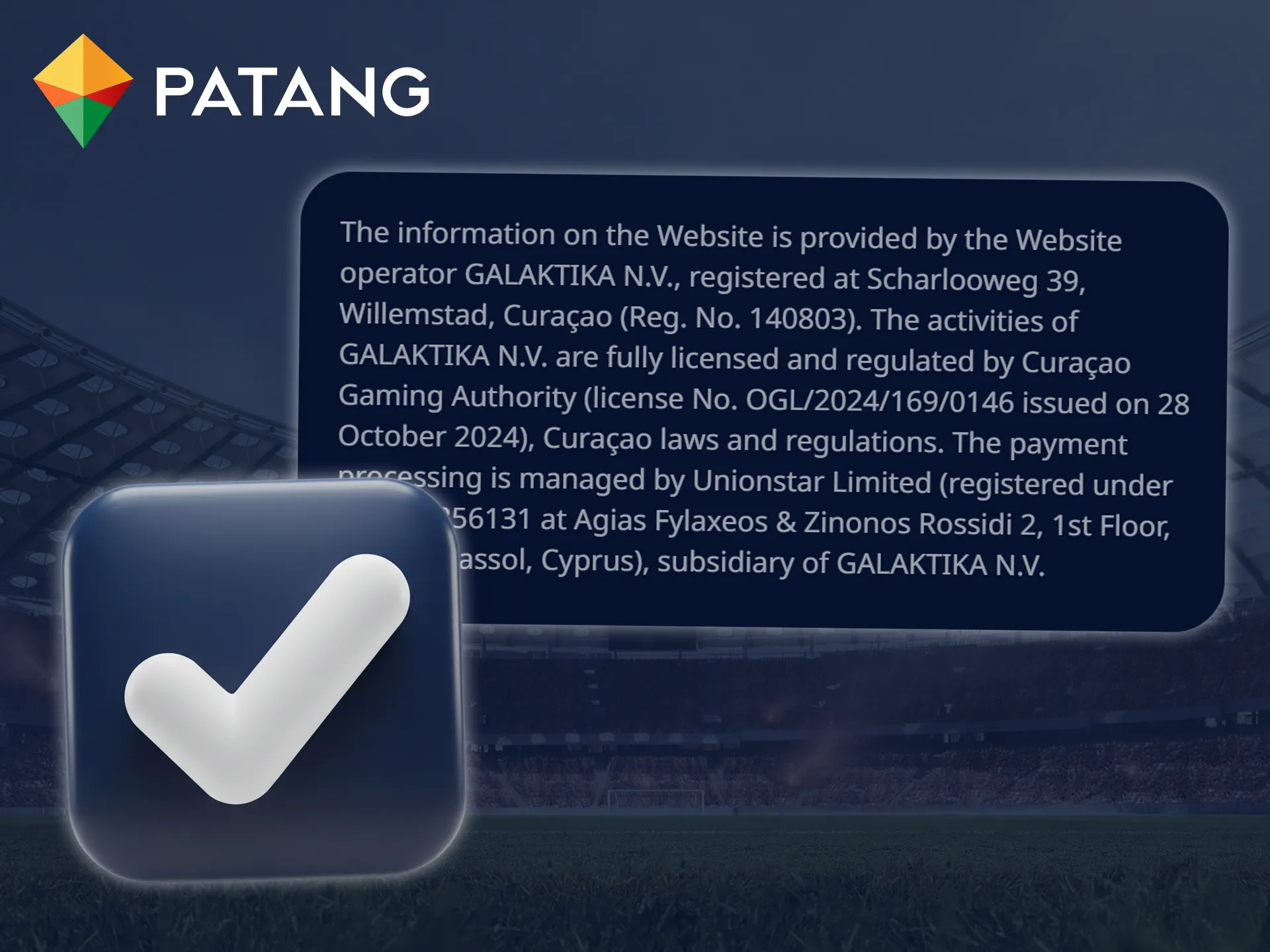 Place safe bets on the Patang platform, which is operated under a Curacao license.