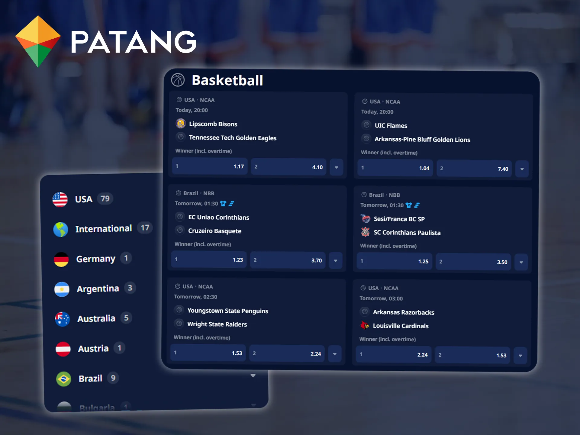 Place bets on international basketball tournaments and leading professional leagues at Patang.