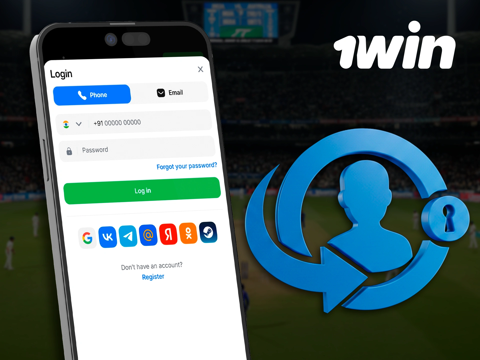 Schermata di login dell app 1win