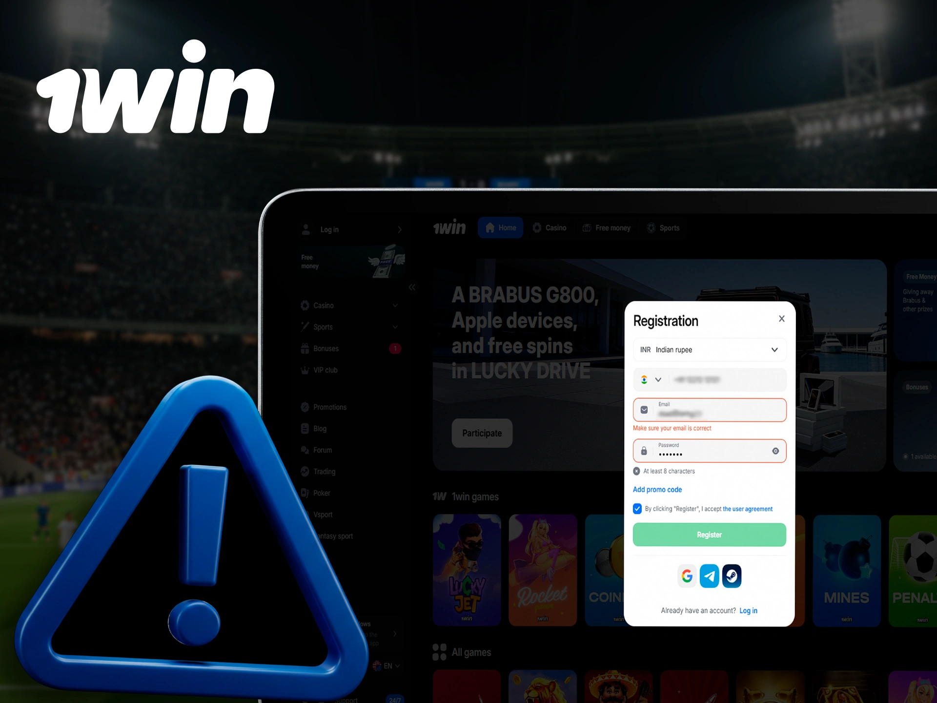 Here are common problems when registering 1Win.