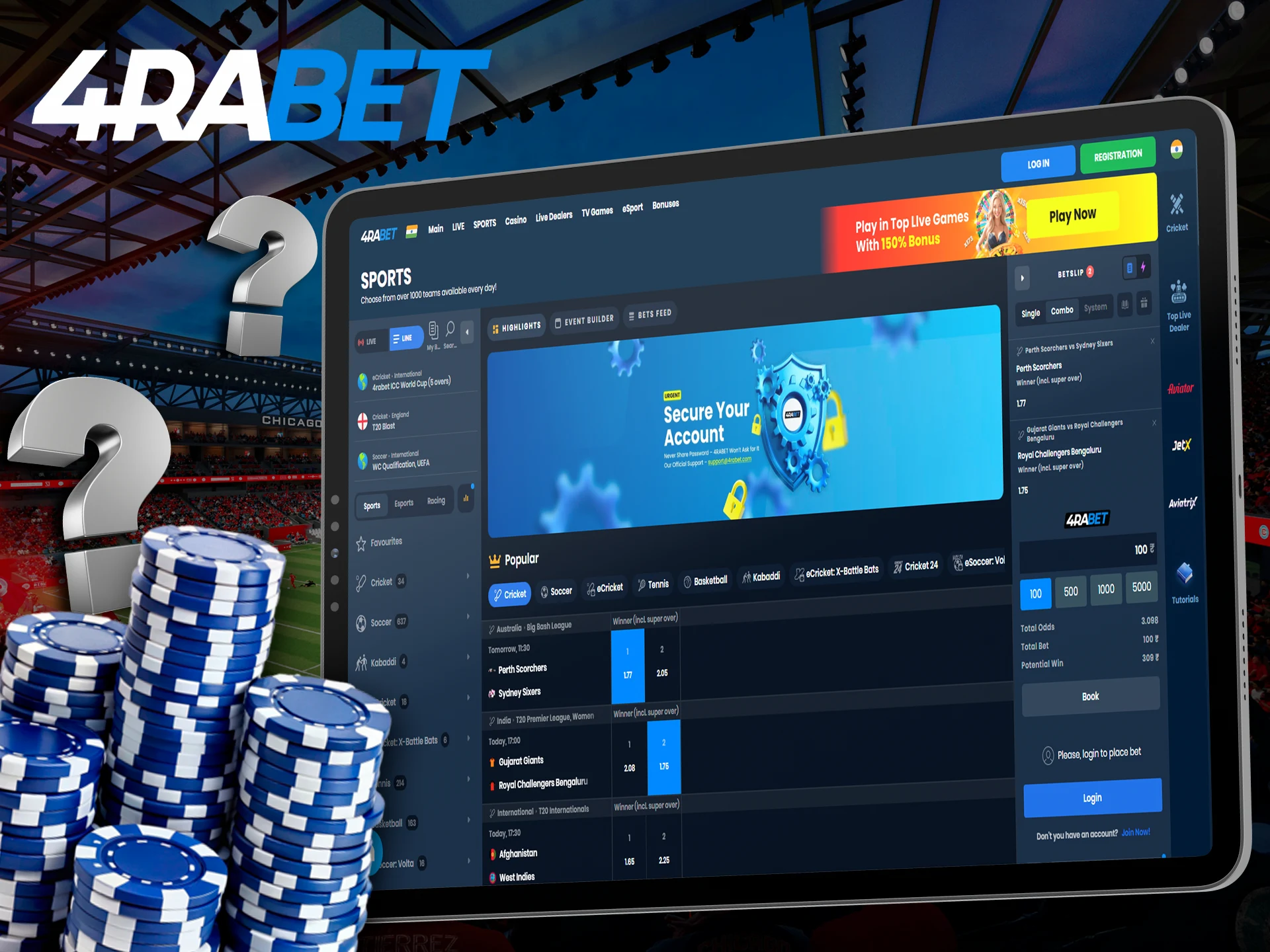 Place a sports bet at 4RaBet and win big.