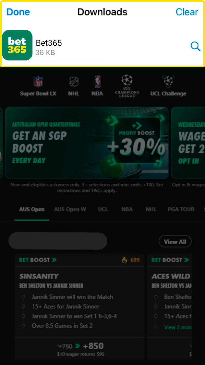 Securely save the Bet365 installer file to your device.