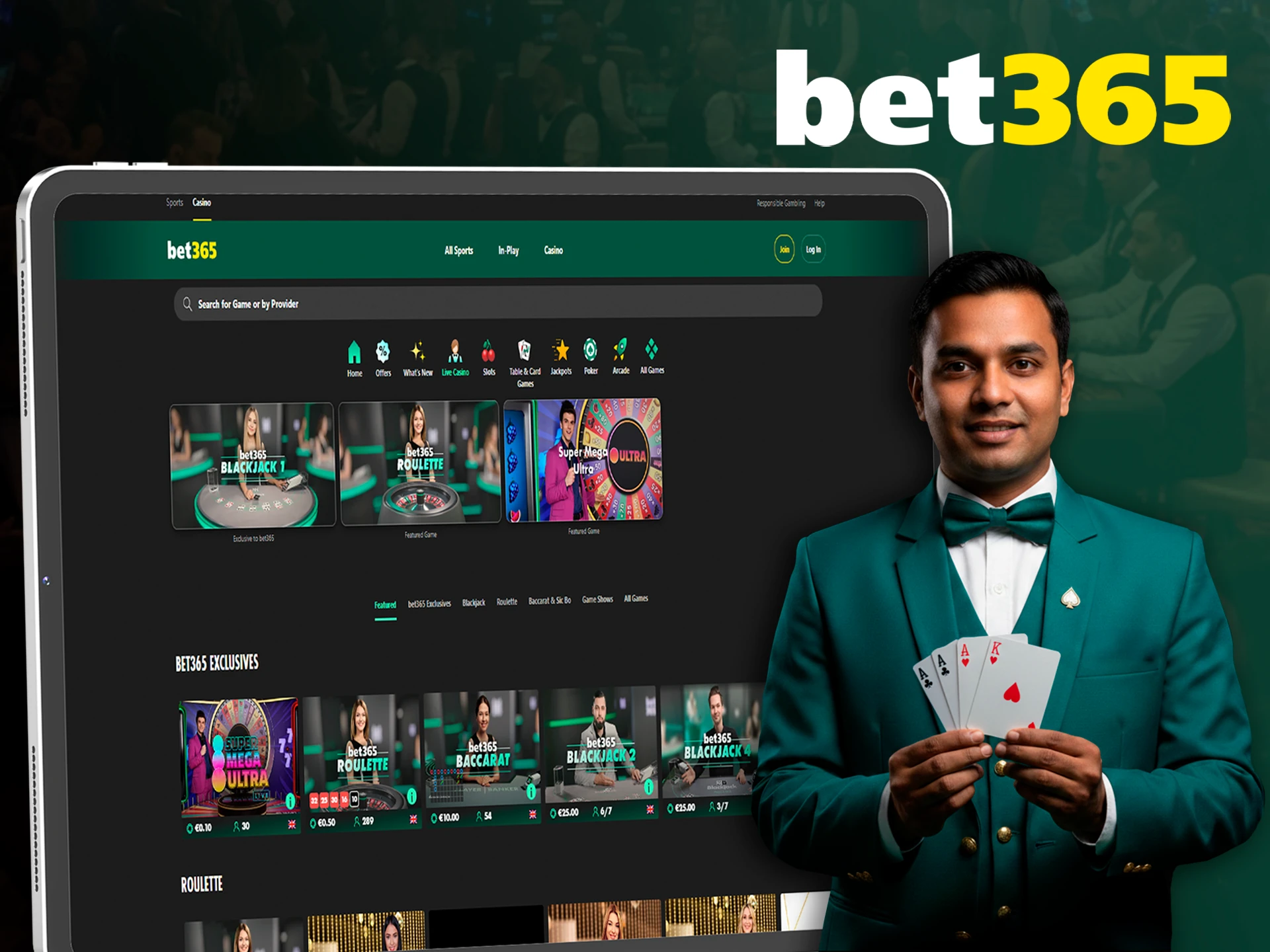 Play with live dealers and you're bound to get lucky with bet365.