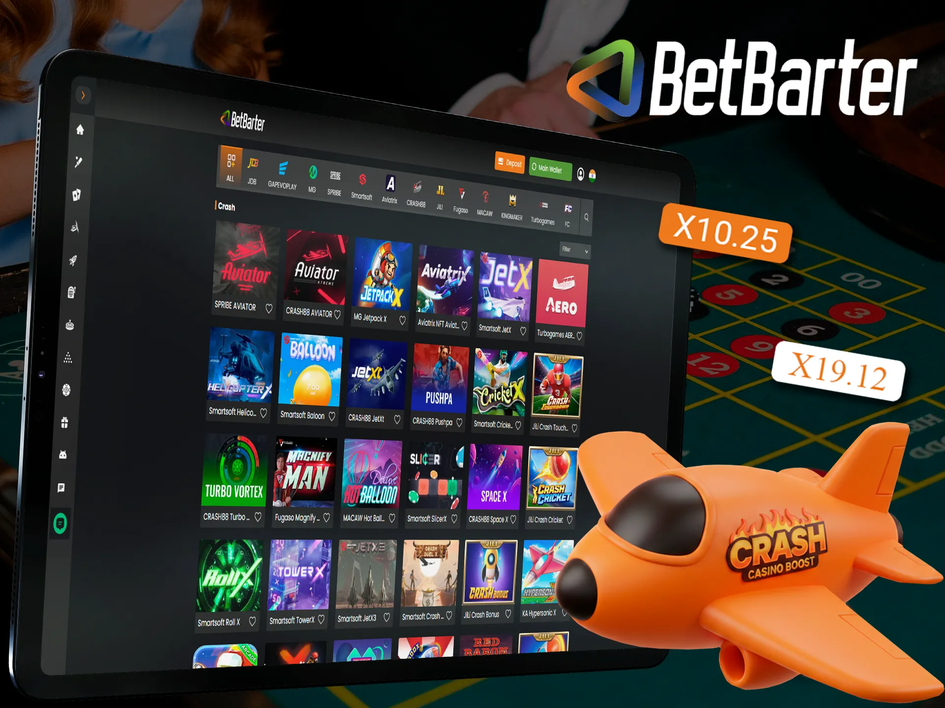 Is there a crash games section in the online casino Betbarter Bookmaker.