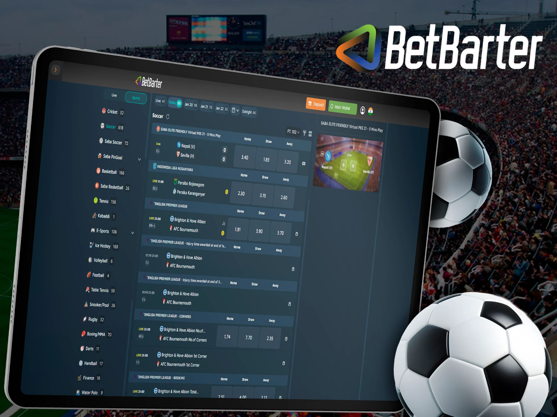 How to bet on football at Betbarter Bookmaker online casino.