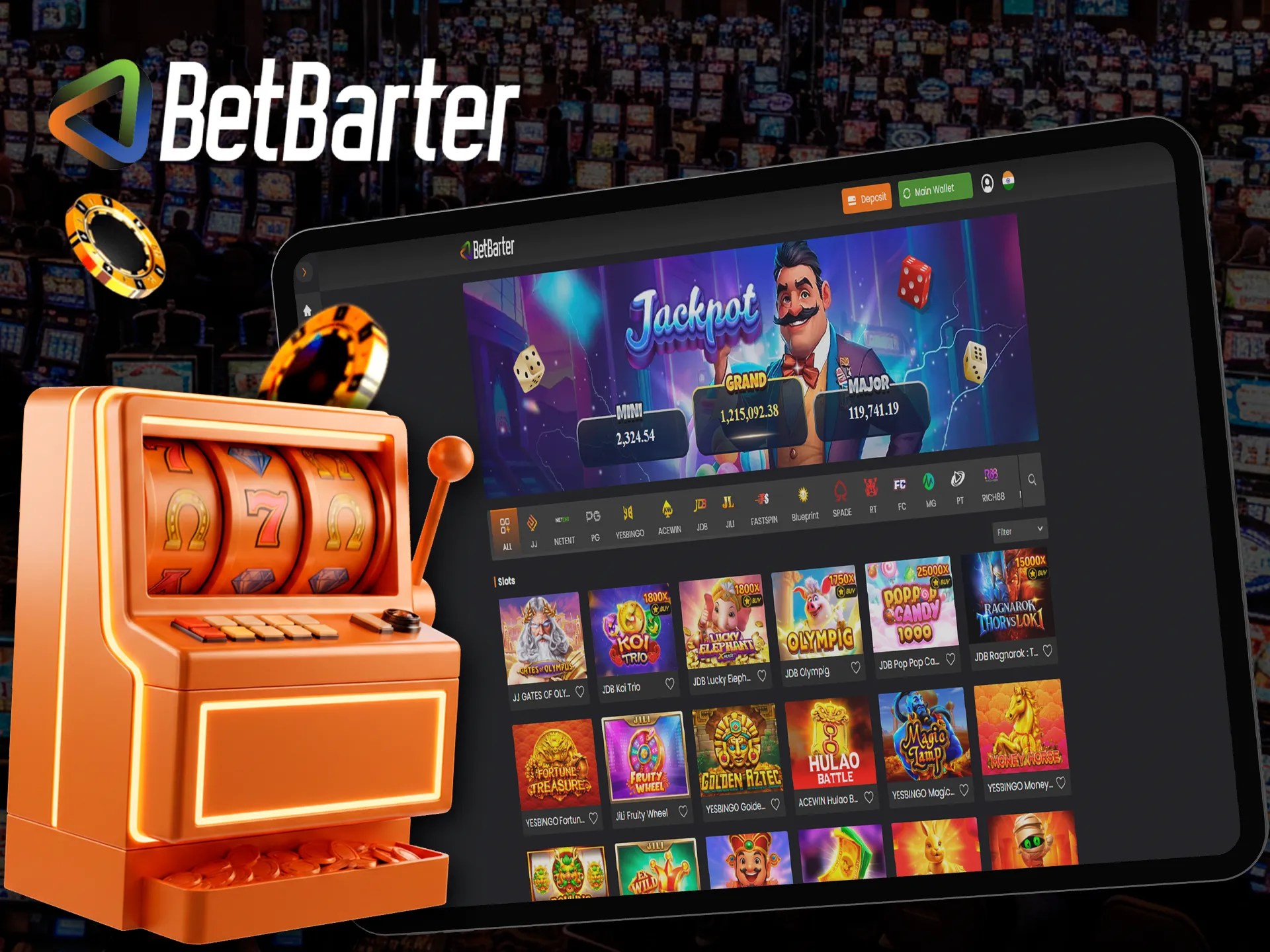 Is there a slots games section in the online casino Betbarter Bookmaker.