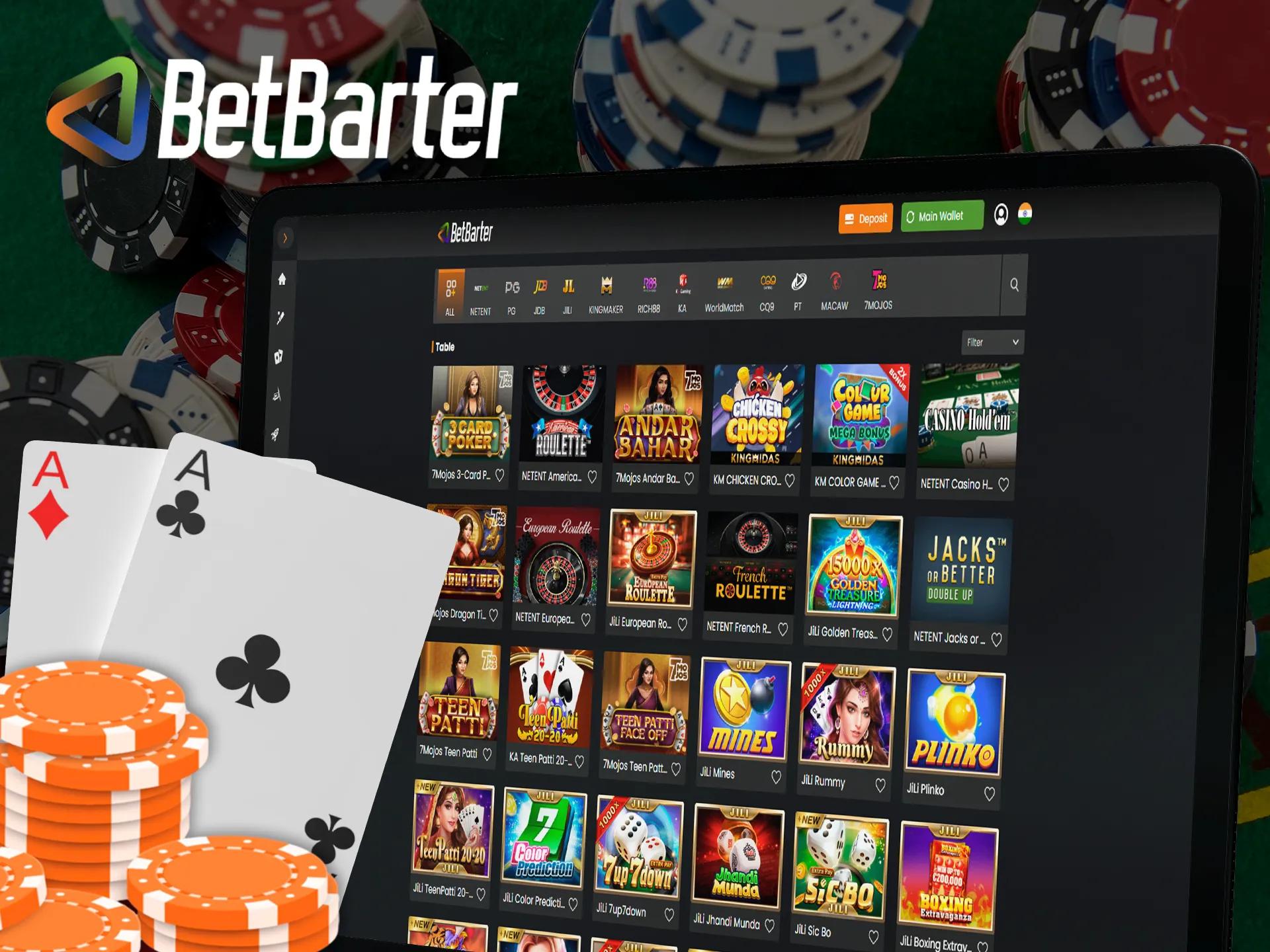 What popular Table Games are there in the online casino Betbarter Bookmaker.