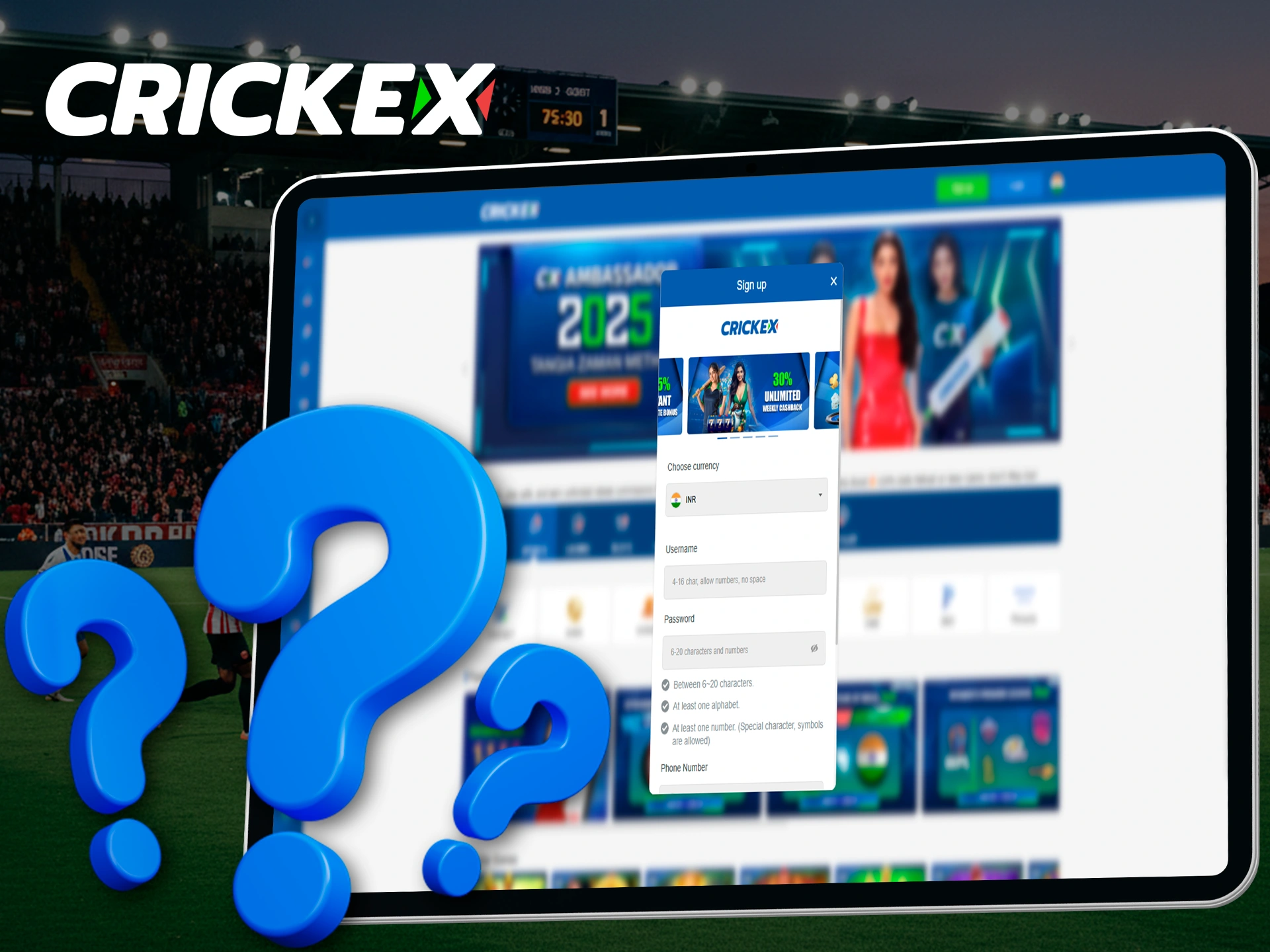 Click on the Sign Up button on the Crickex homepage to begin the account creation process.