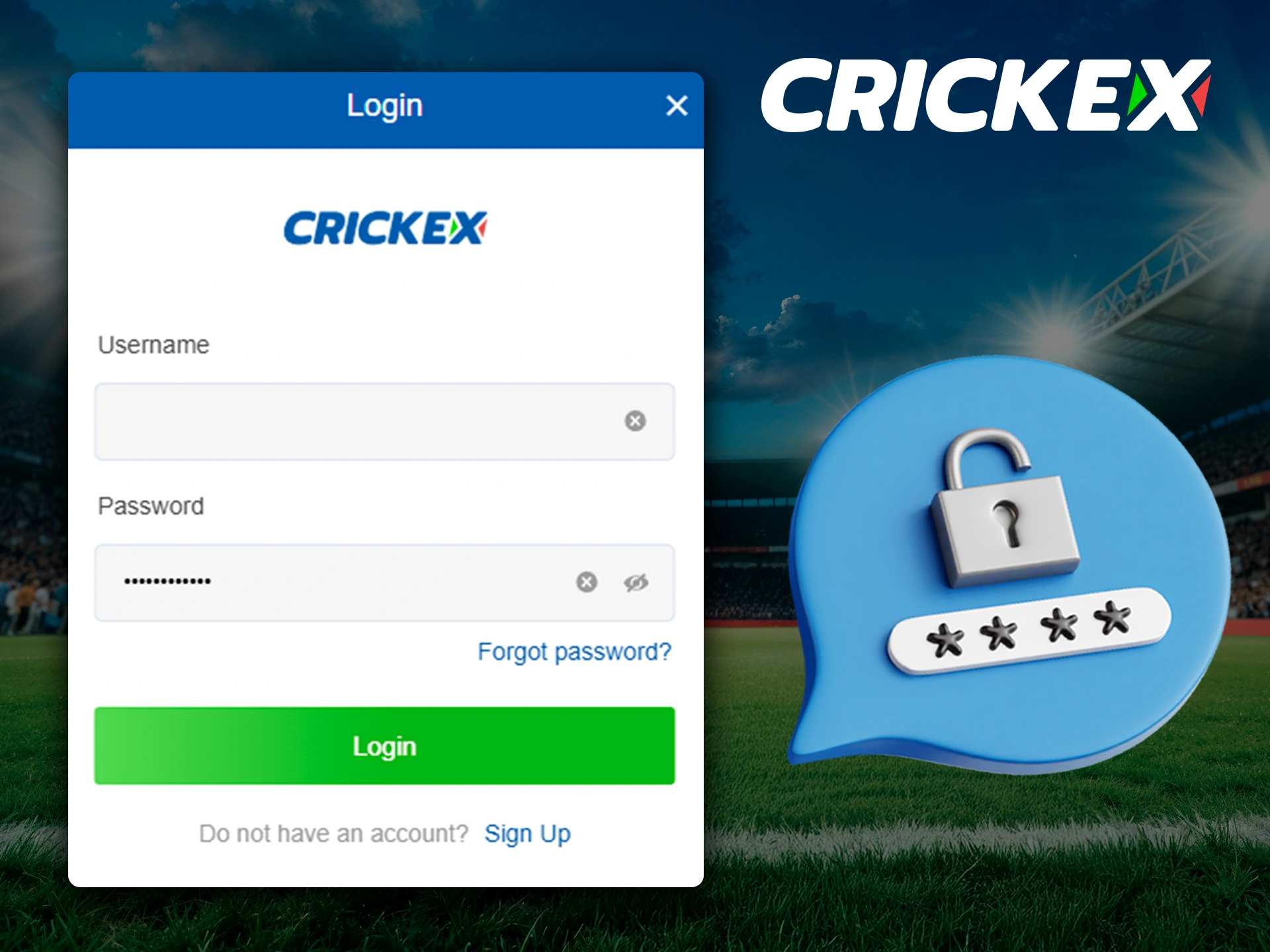 To log into your Crickex account you need to click on the Login button on the homepage and enter your details.