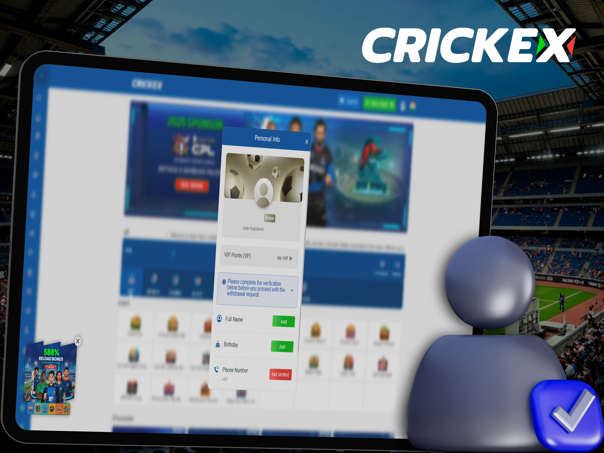 Account verification is required to protect your account and gain access to all Crickex features.