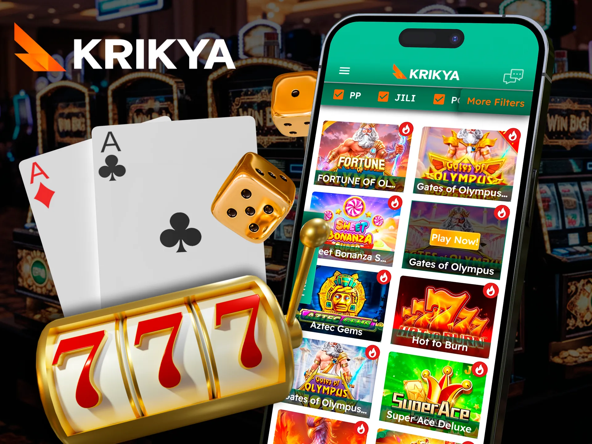 Play your favorite casino games in the Krikya mobile app.
