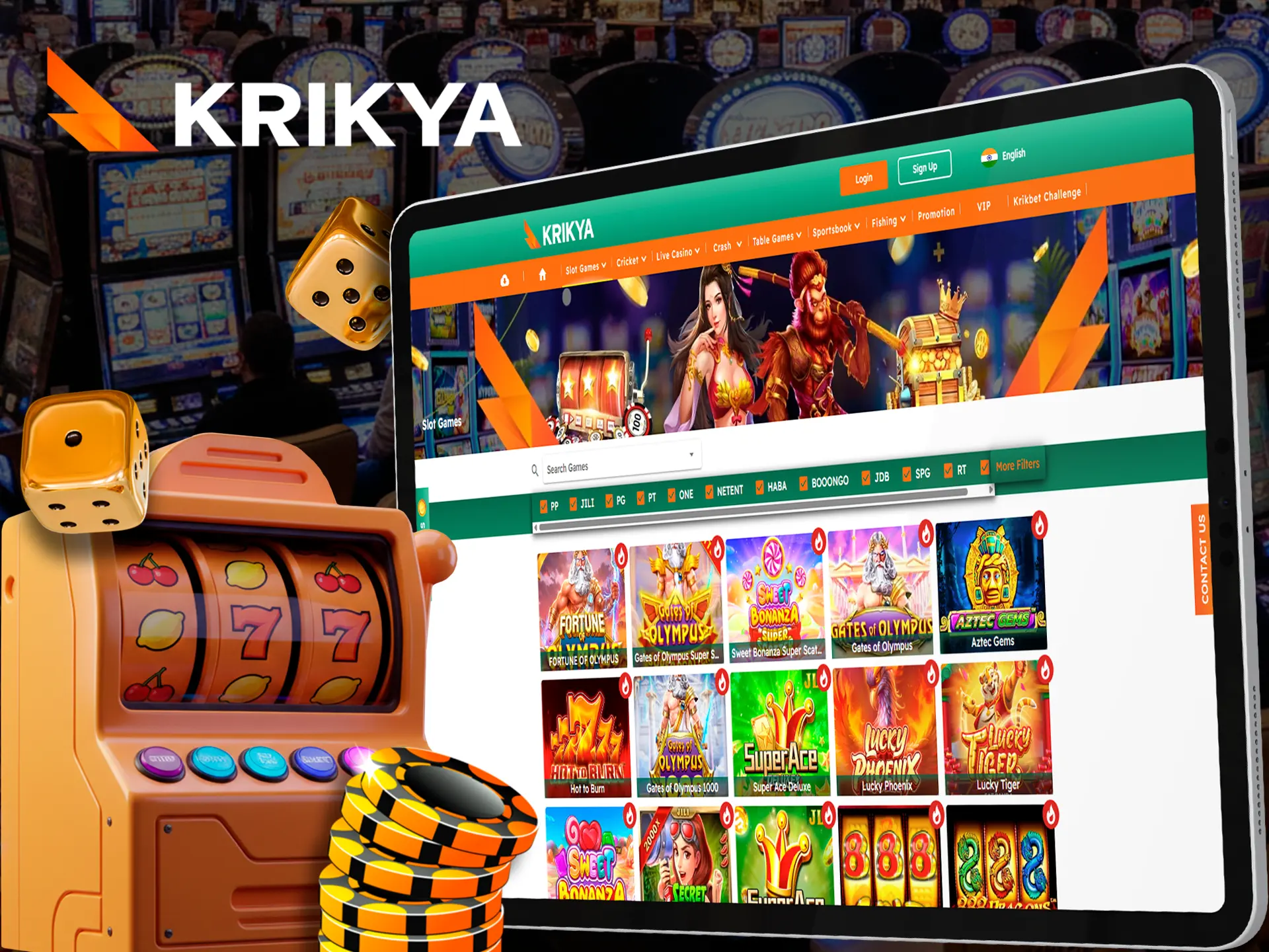 Experience premium gambling in the Krikya online casino section.
