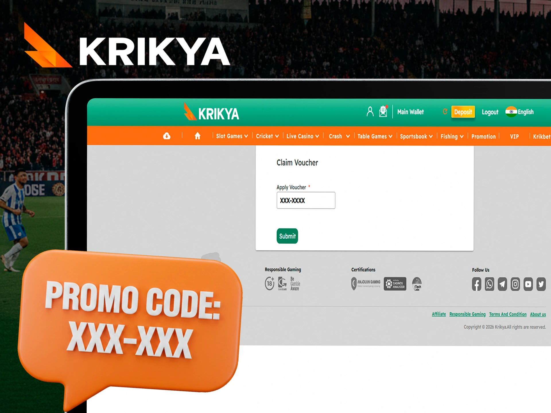 Activate the valid Krikya promo code for huge bonuses.