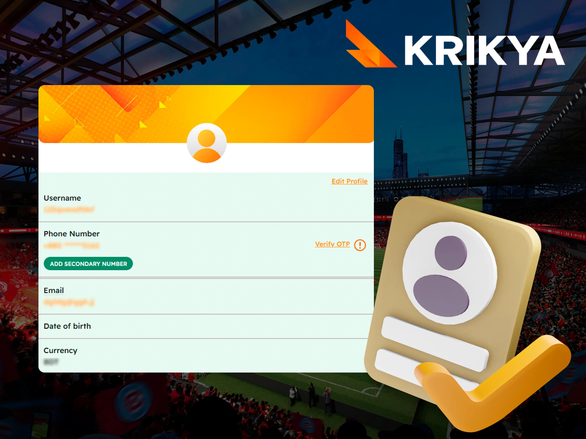Complete your Krikya account verification to enable secure withdrawals.
