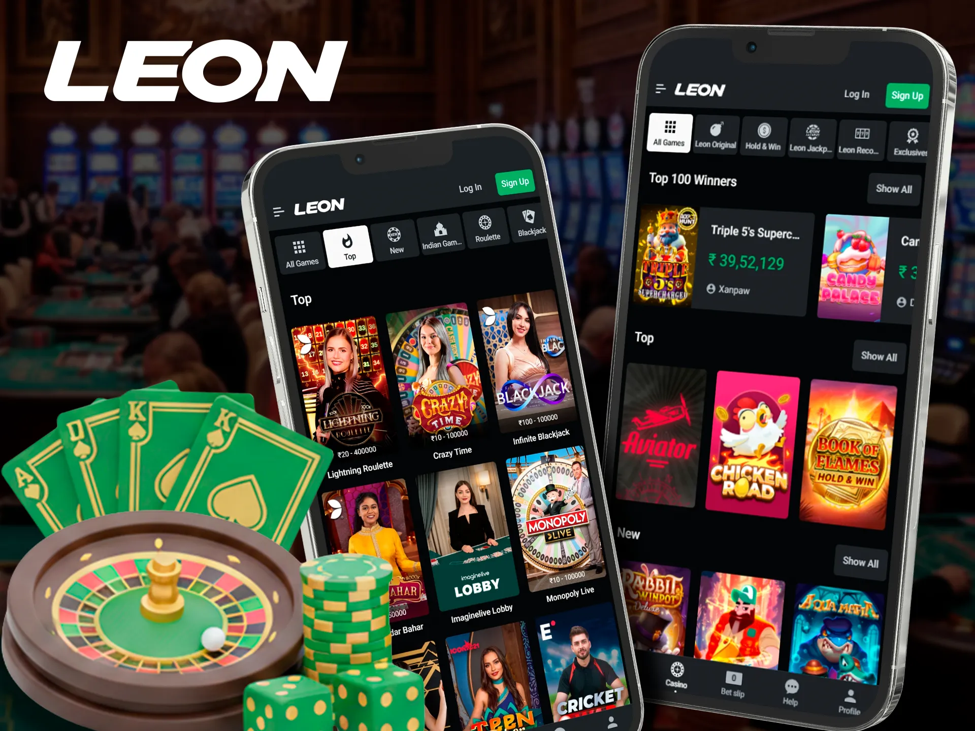 Play online casino games inside the Leonbets mobile app.