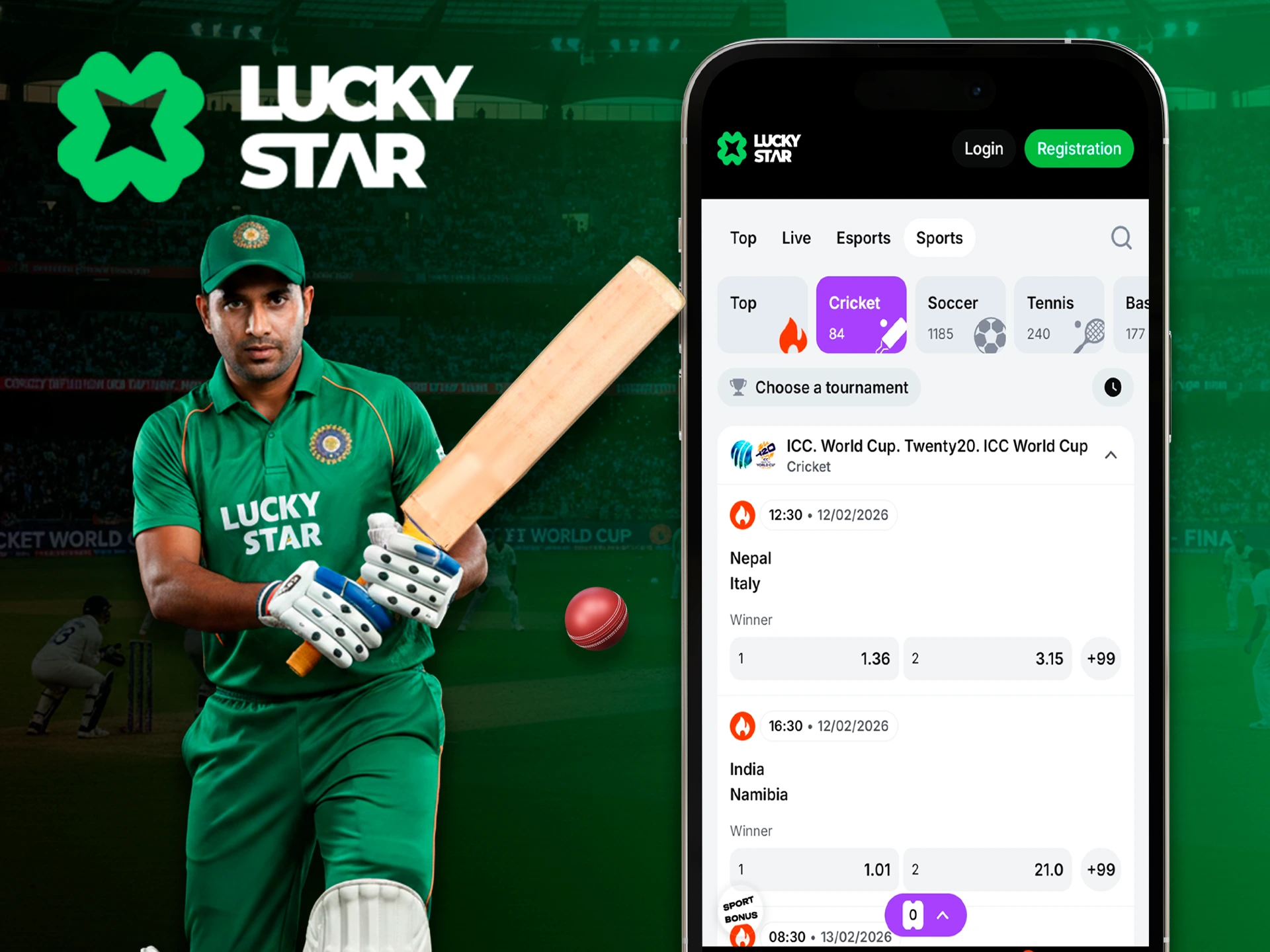 Lucky Star app gives you the best odds for cricket betting.