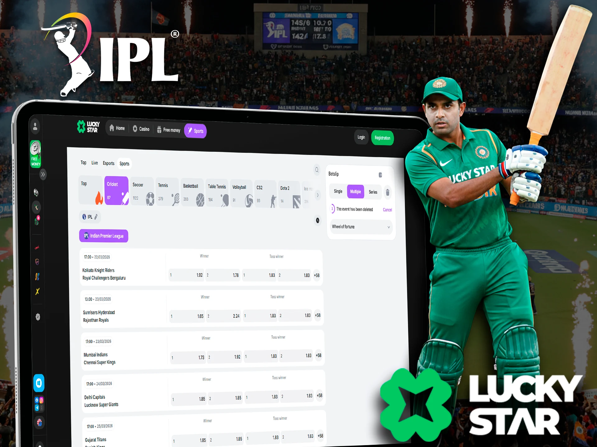 Try Lucky Star bookmaker for IPL betting.