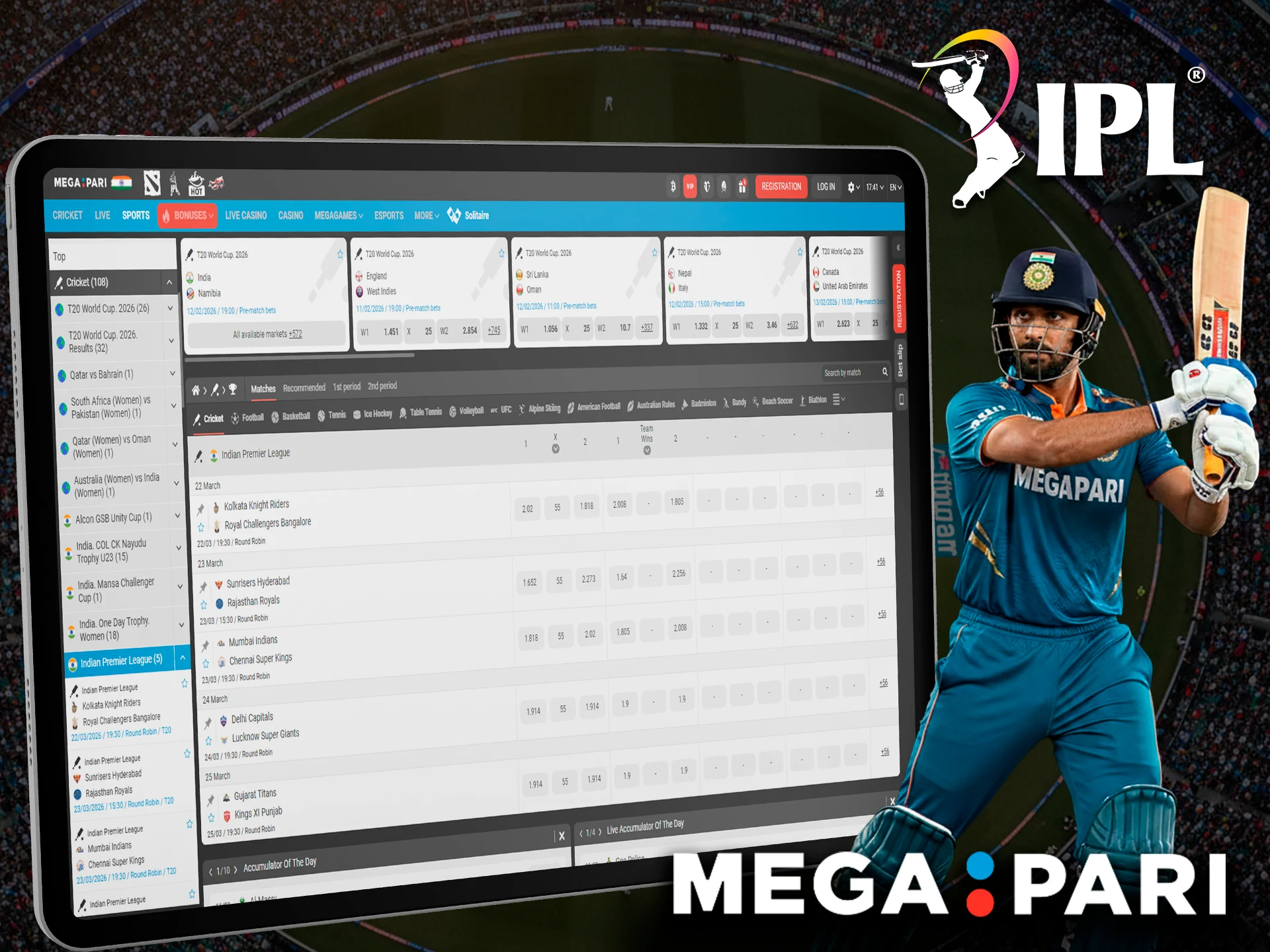 Hit the jackpot by betting on IPL cricket with Megapari.