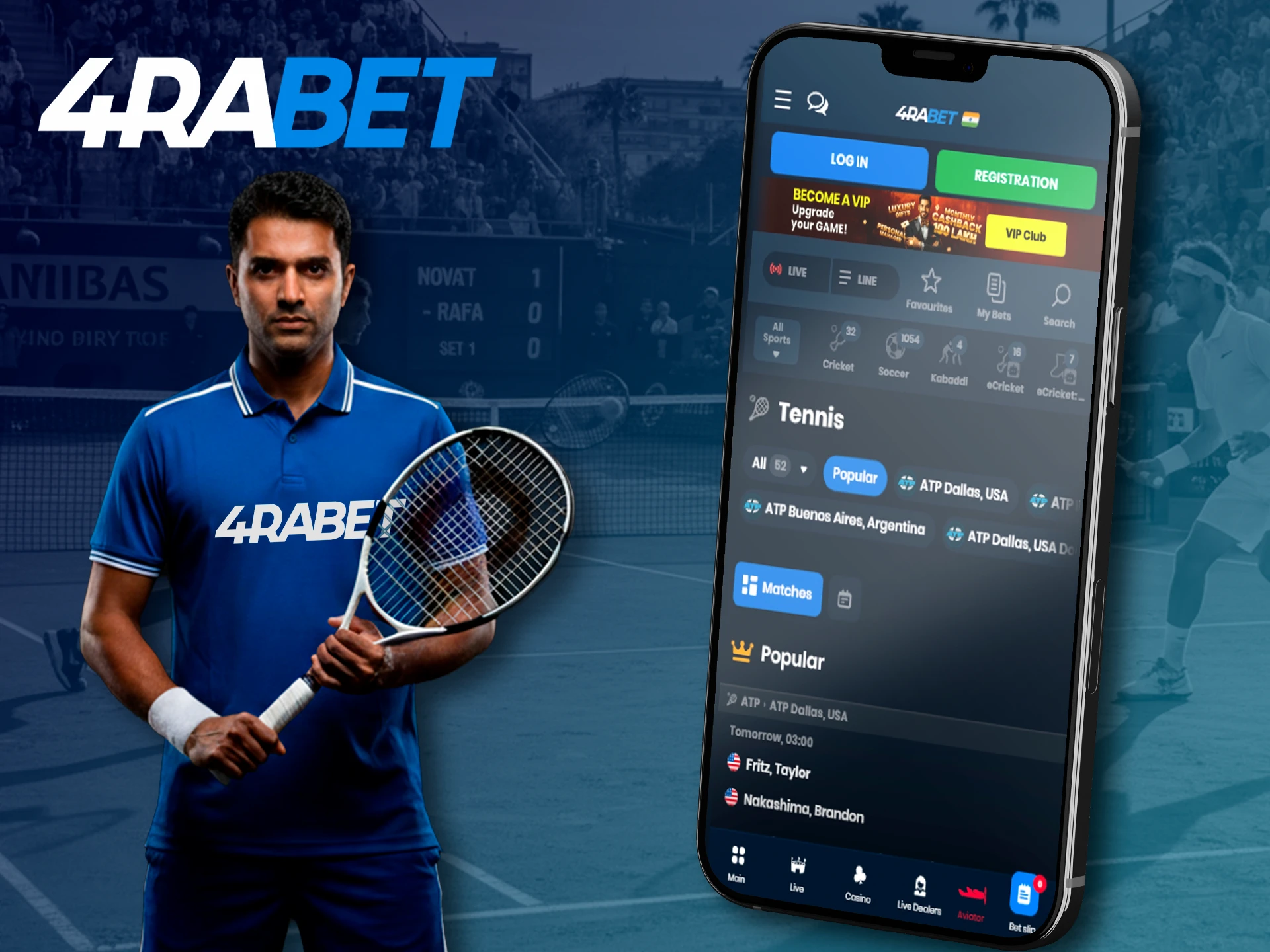 Make the correct tennis match prediction to win in the 4RaBet app.