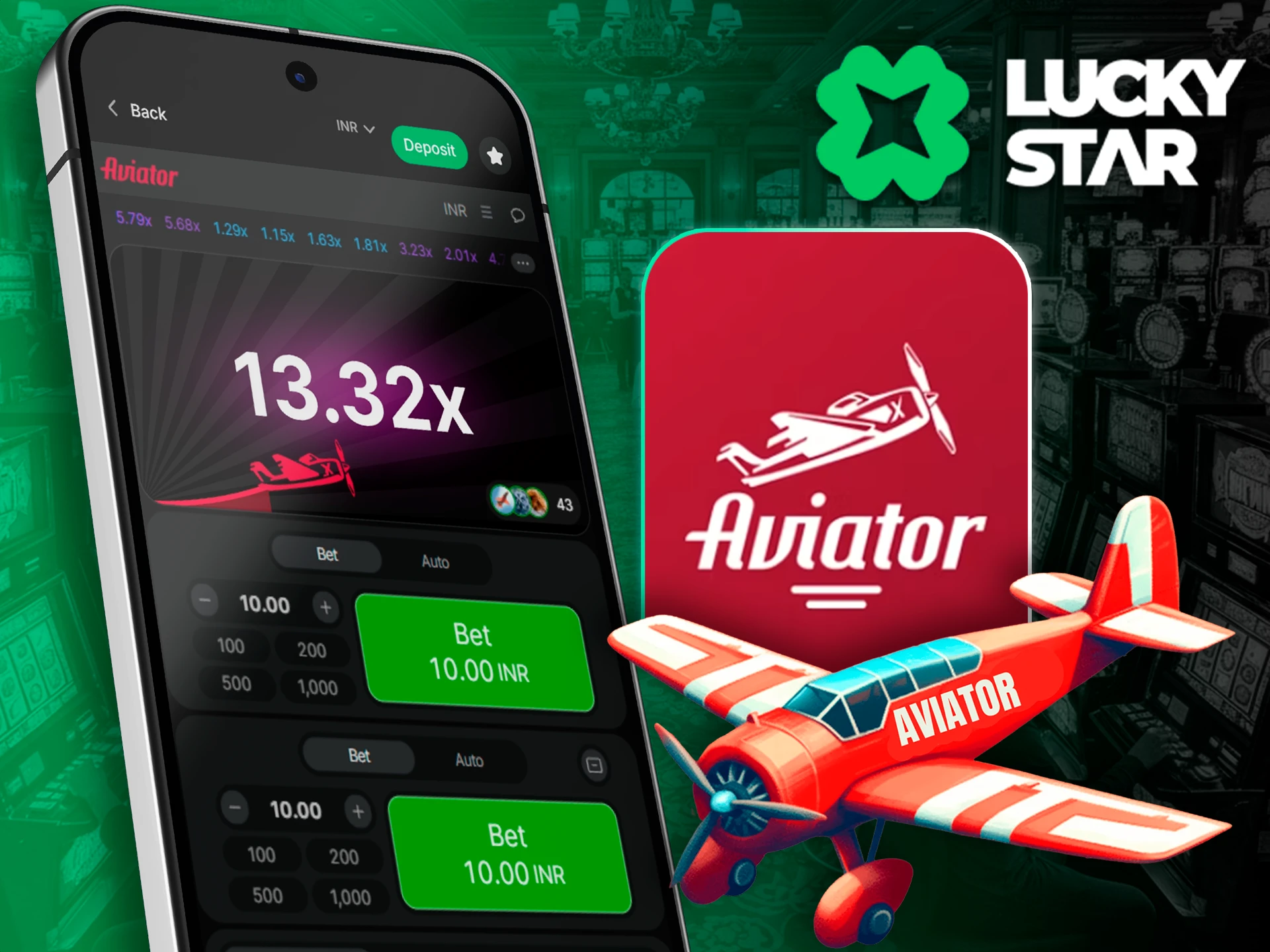 Play Aviator crash game on Lucky Star app.