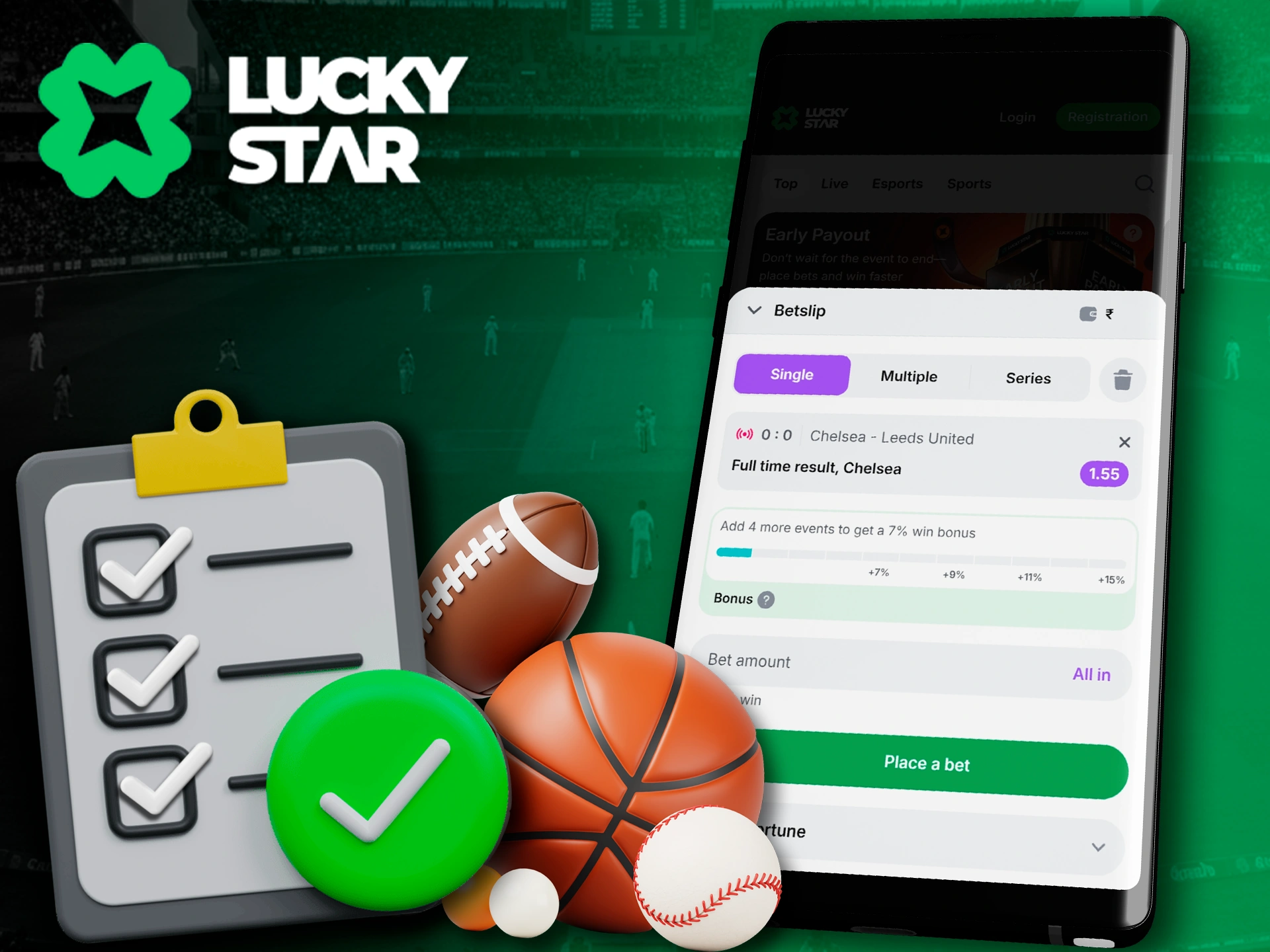 Various bet types available at Lucky Star mobile.