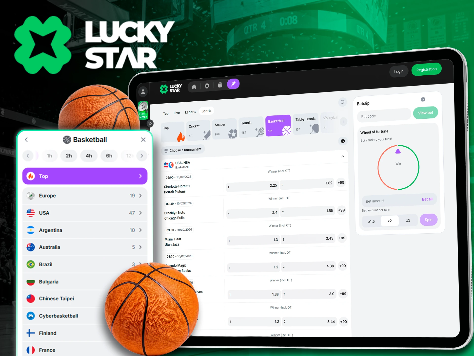 Basketball betting markets provided by Lucky Star.