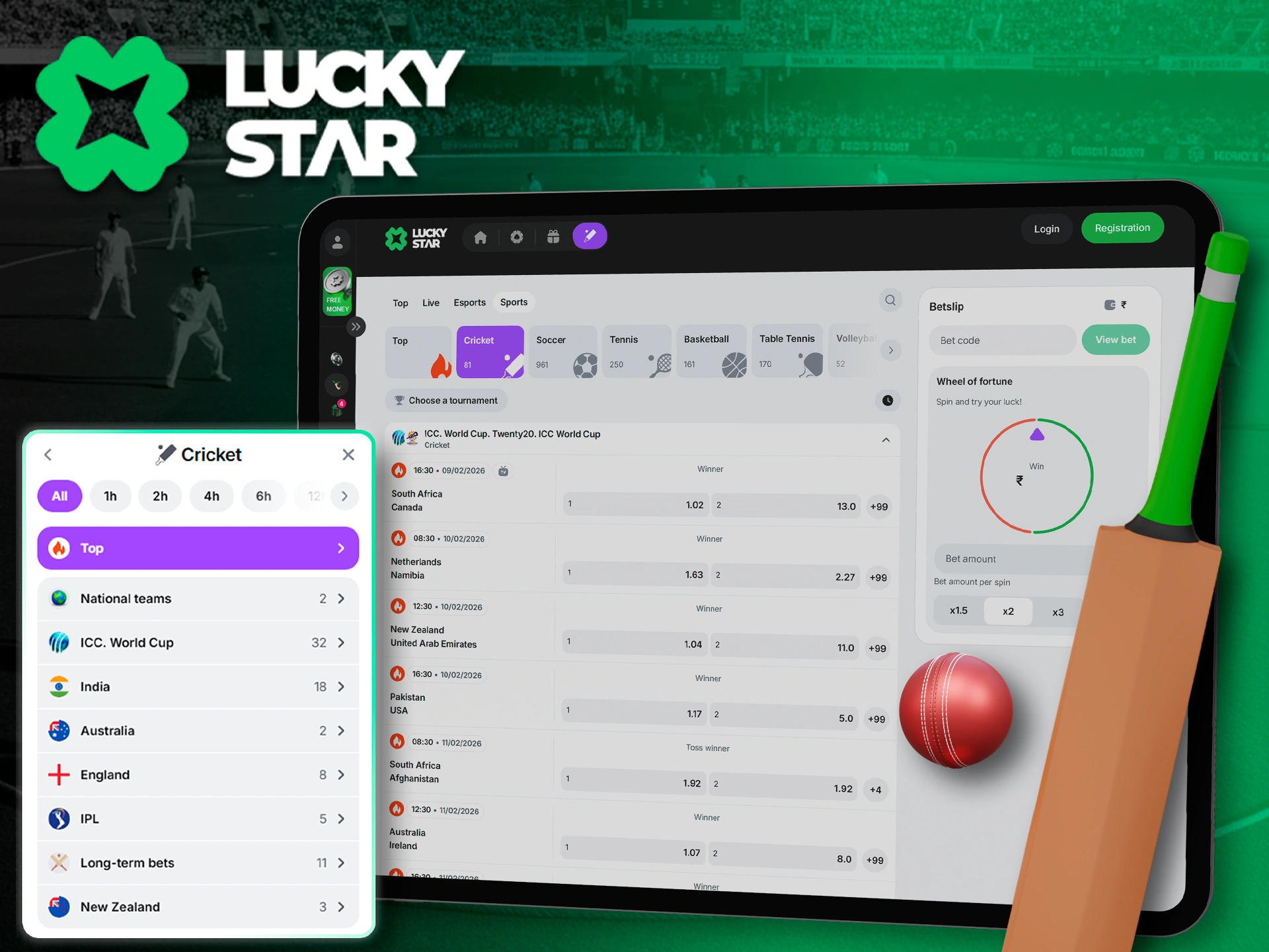 Online cricket betting odds at Lucky Star.