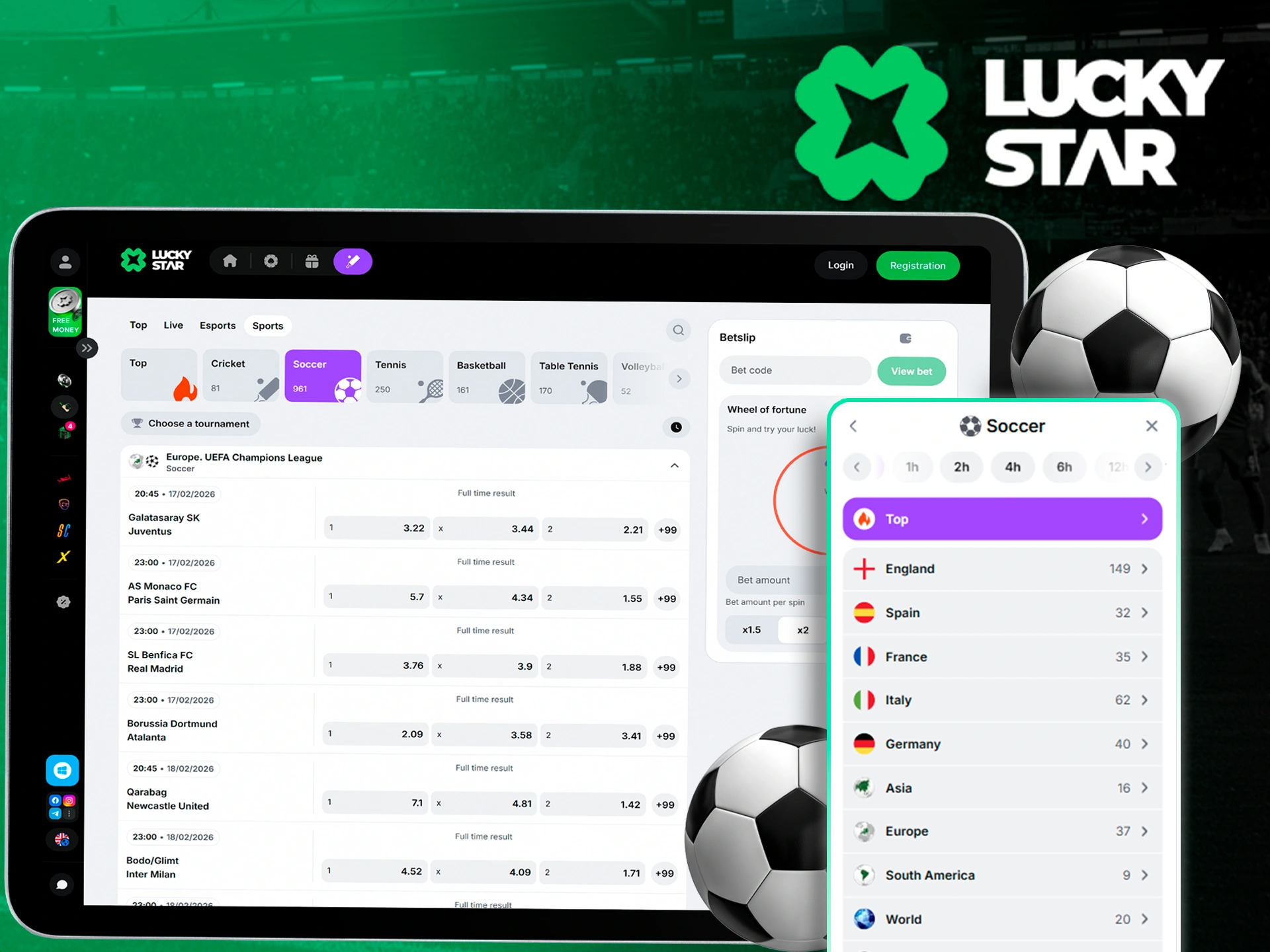 Alt: Place football bets on the Lucky Star site.