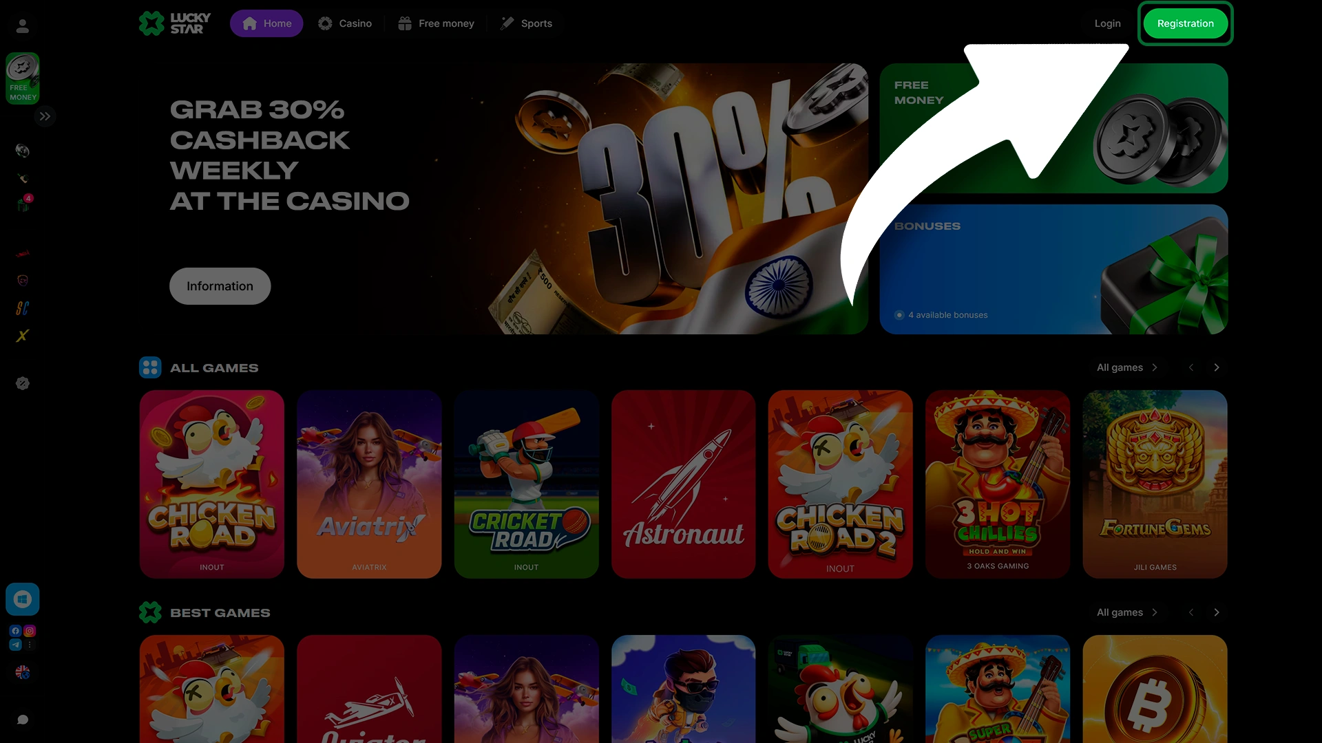 Start the Lucky Star sign up process.