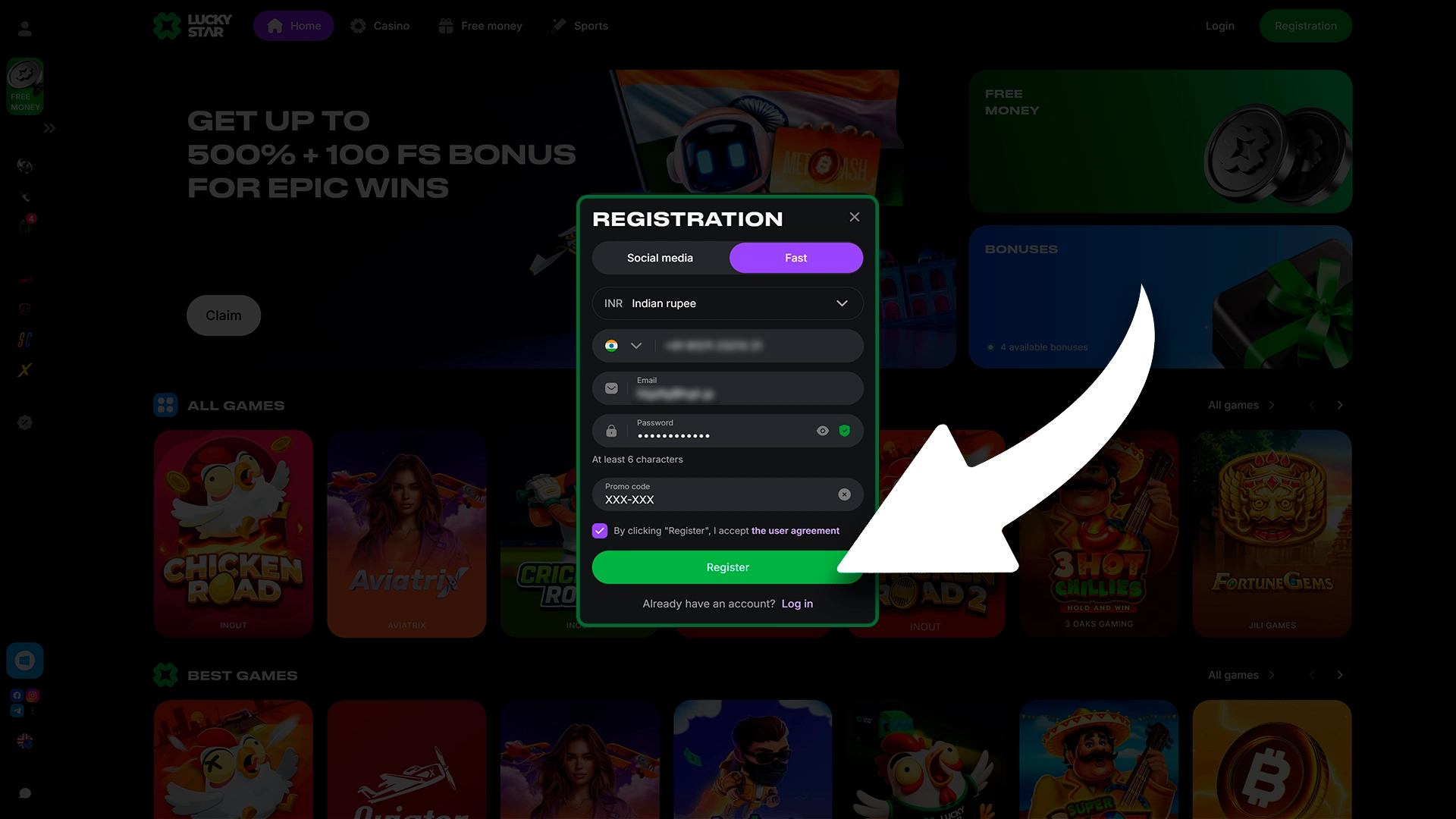 Finalizing your personal profile on Lucky Star.