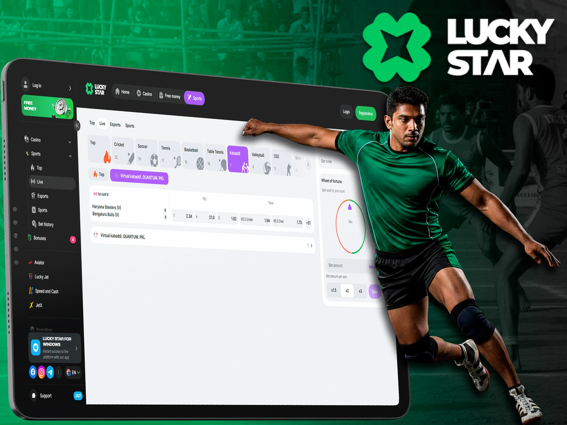Bet on Kabaddi tournaments with Lucky Star.