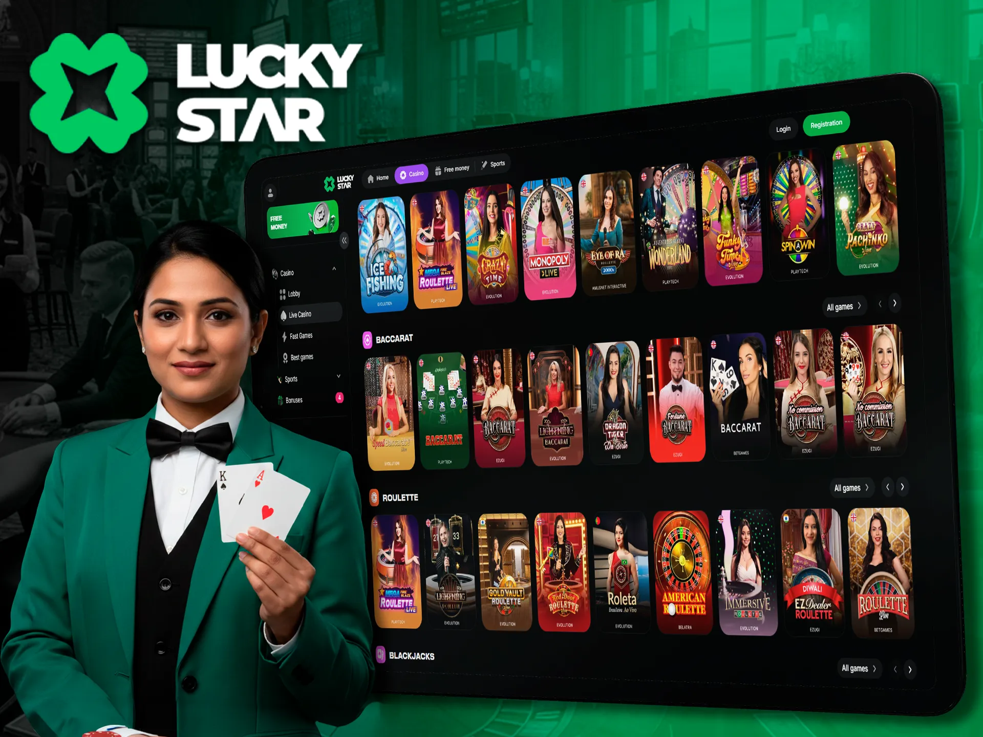 Real dealer games in Lucky Star casino.