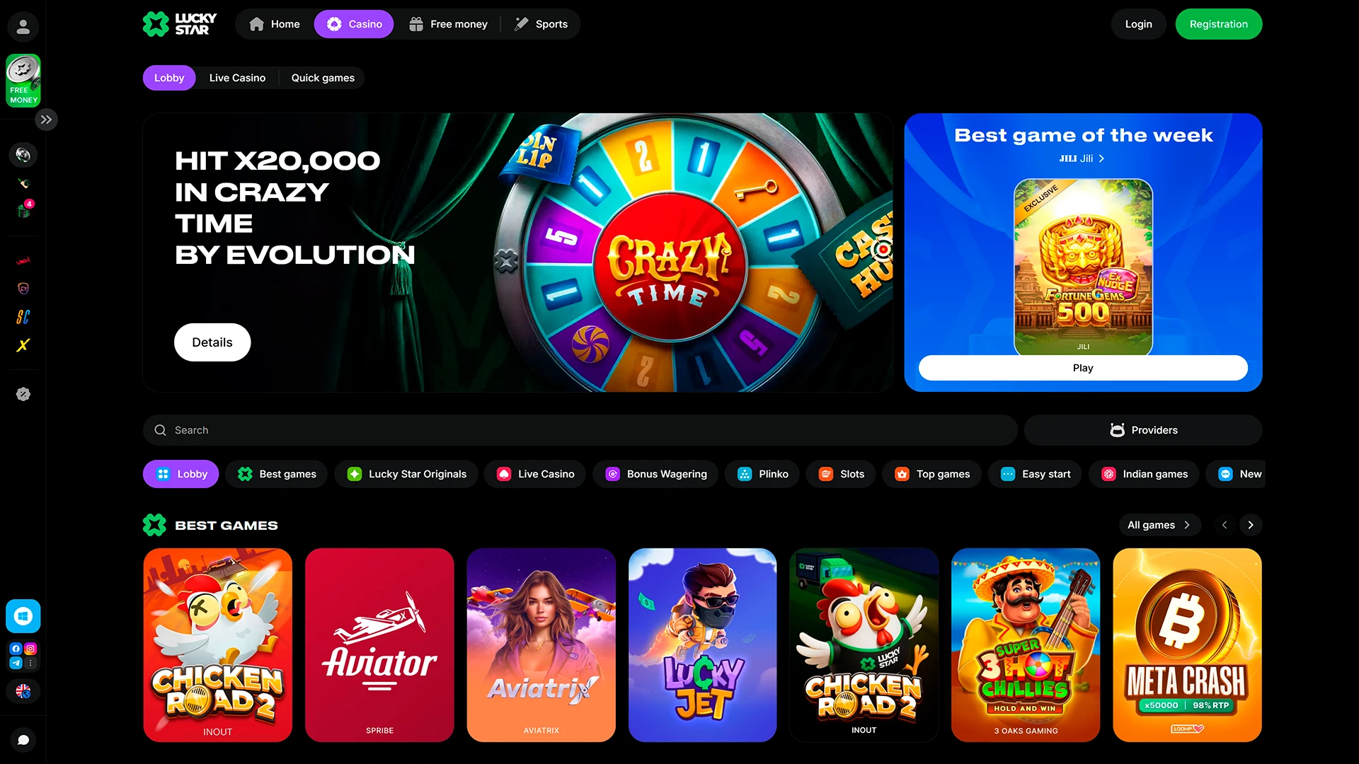 Play licensed slots and games at Lucky Star.