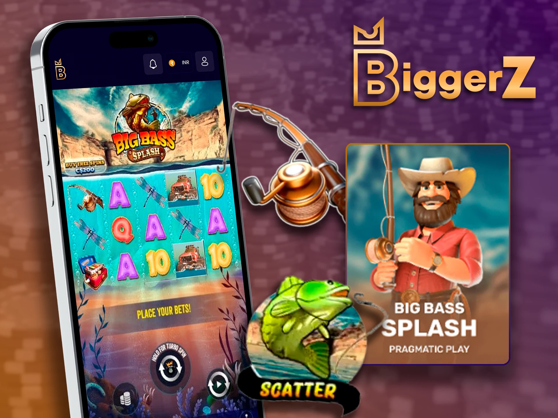 Popular Big Bass Splash slot game on BiggerZ mobile.