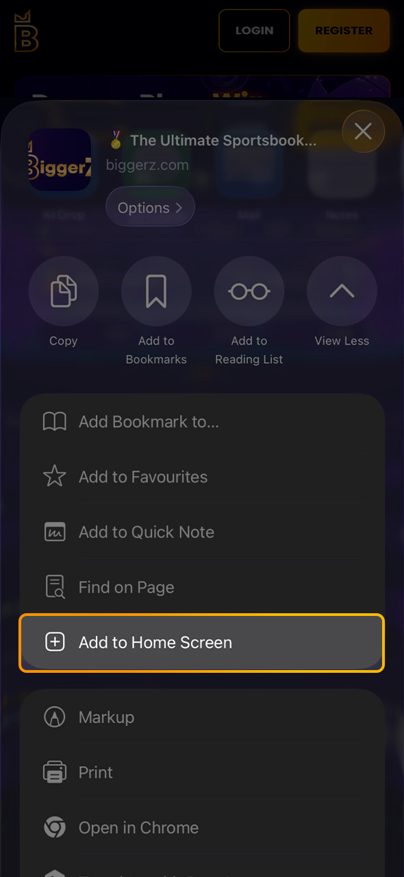 Adding the BiggerZ shortcut to your iOS home screen.
