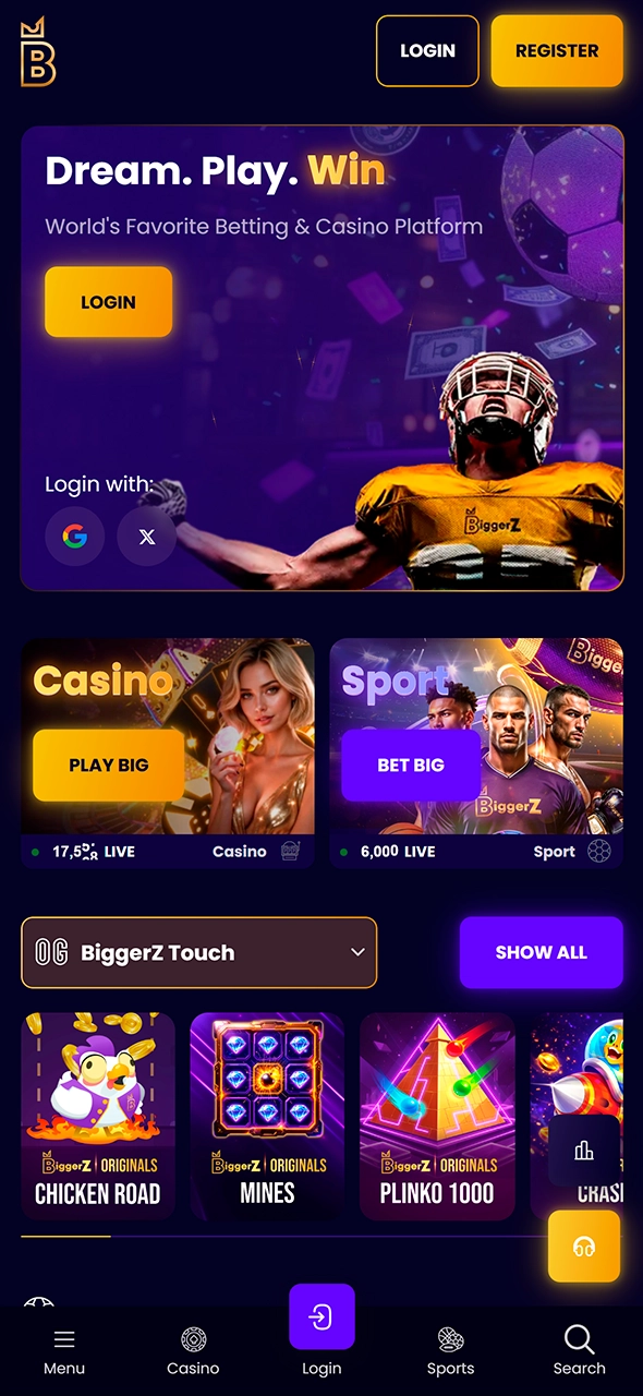 Main dashboard of the BiggerZ mobile app for users.