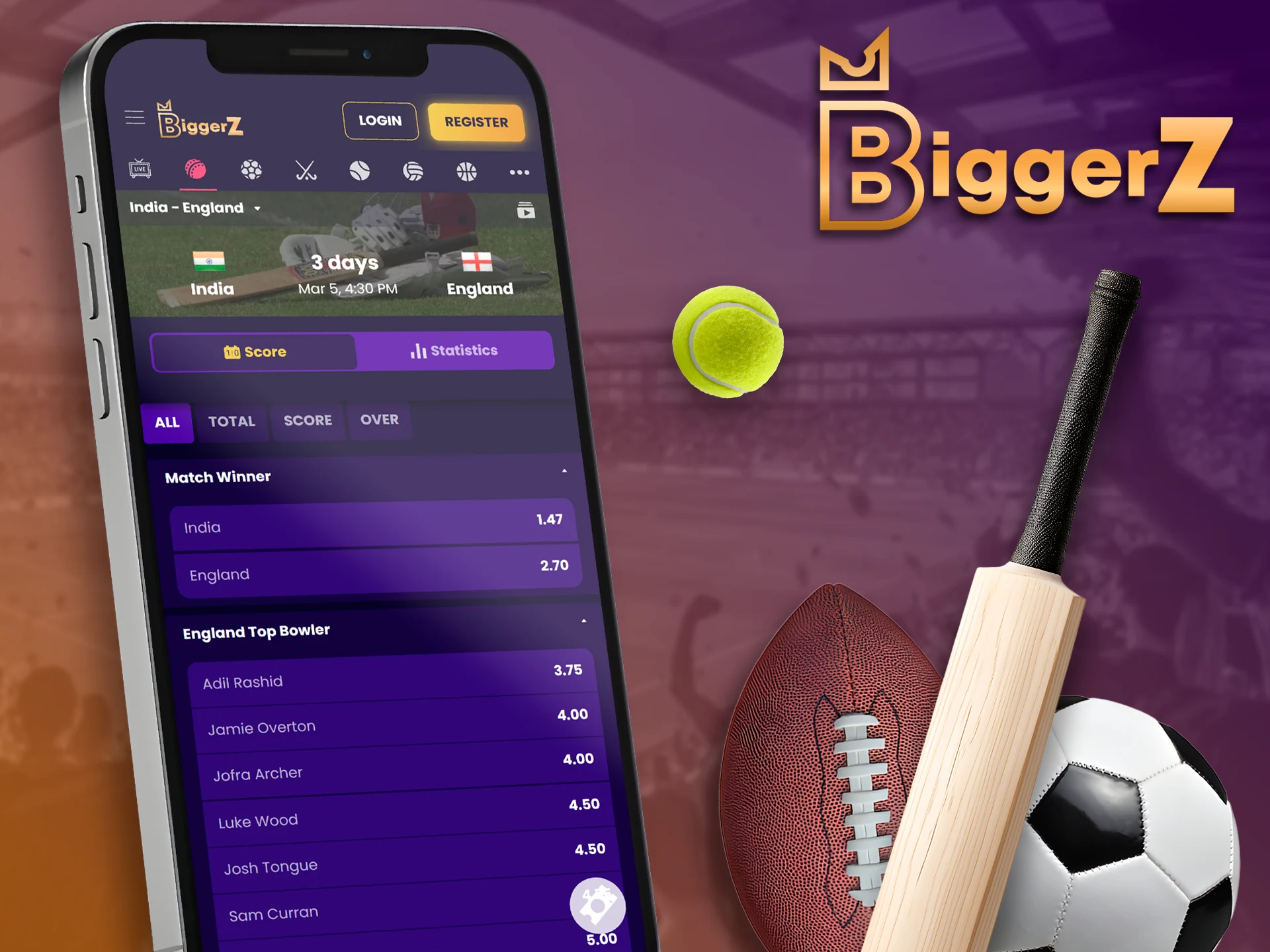 Advanced features for sports bettors in the BiggerZ app.