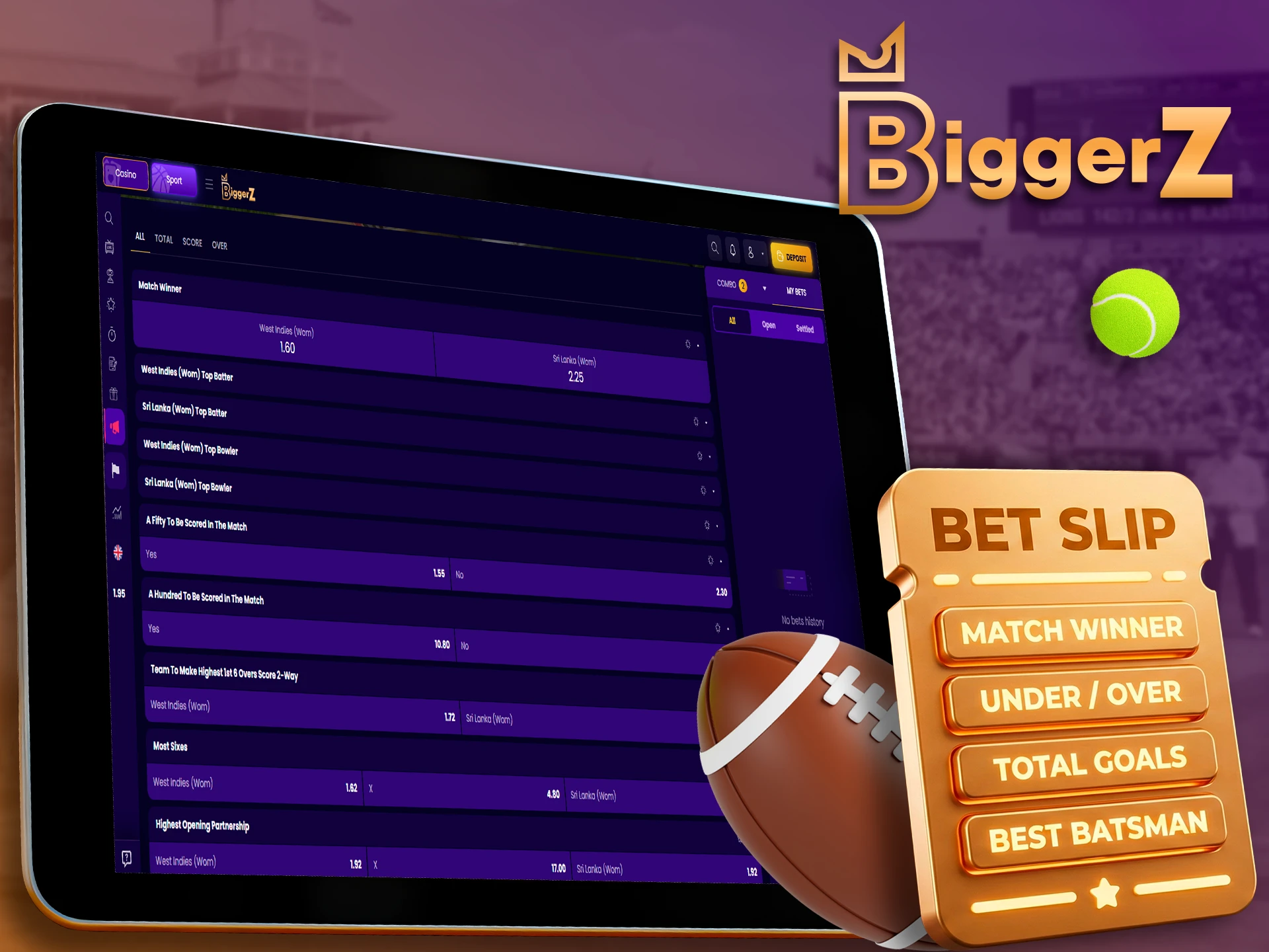 Diverse betting options and markets offered by BiggerZ.