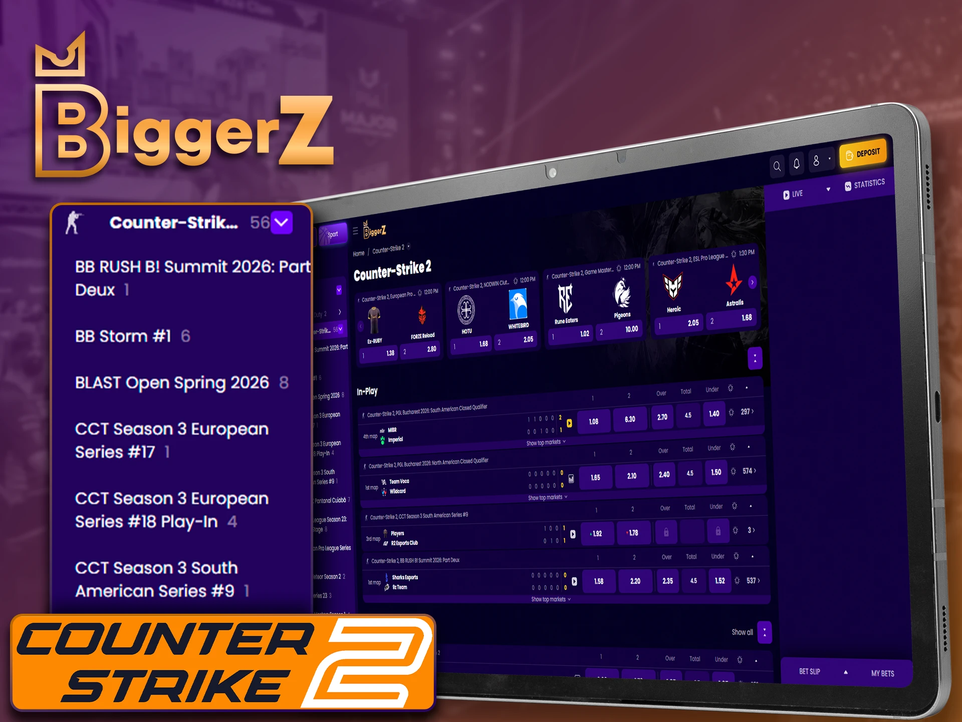 Competitive CS 2 tournament betting at BiggerZ Esports.