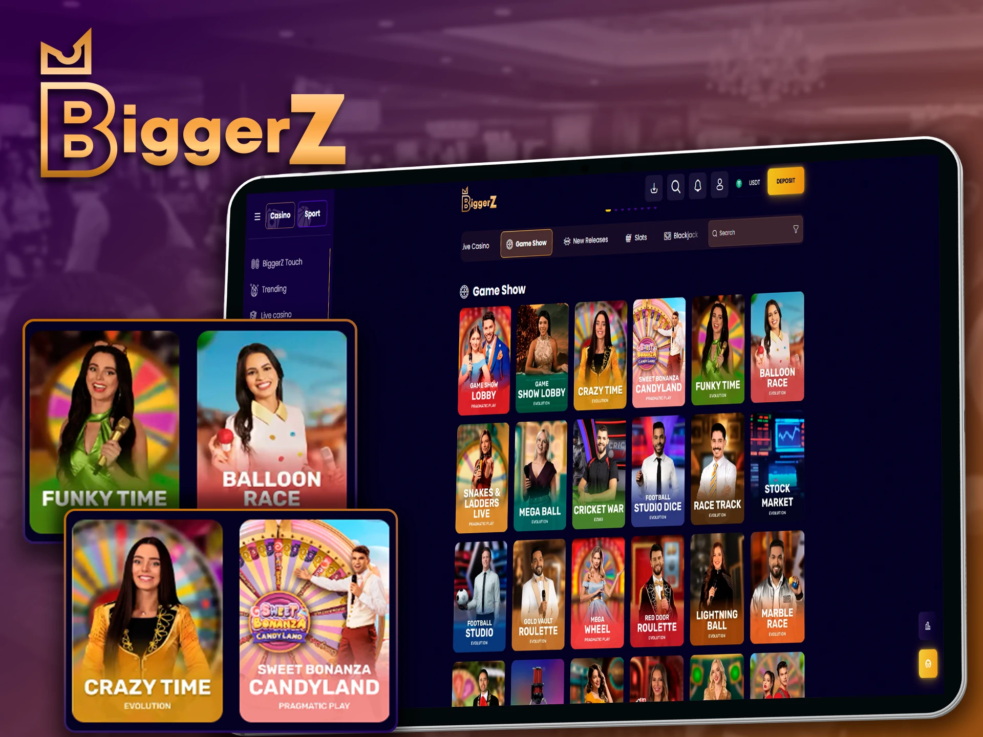 Interactive live game shows available for BiggerZ players.