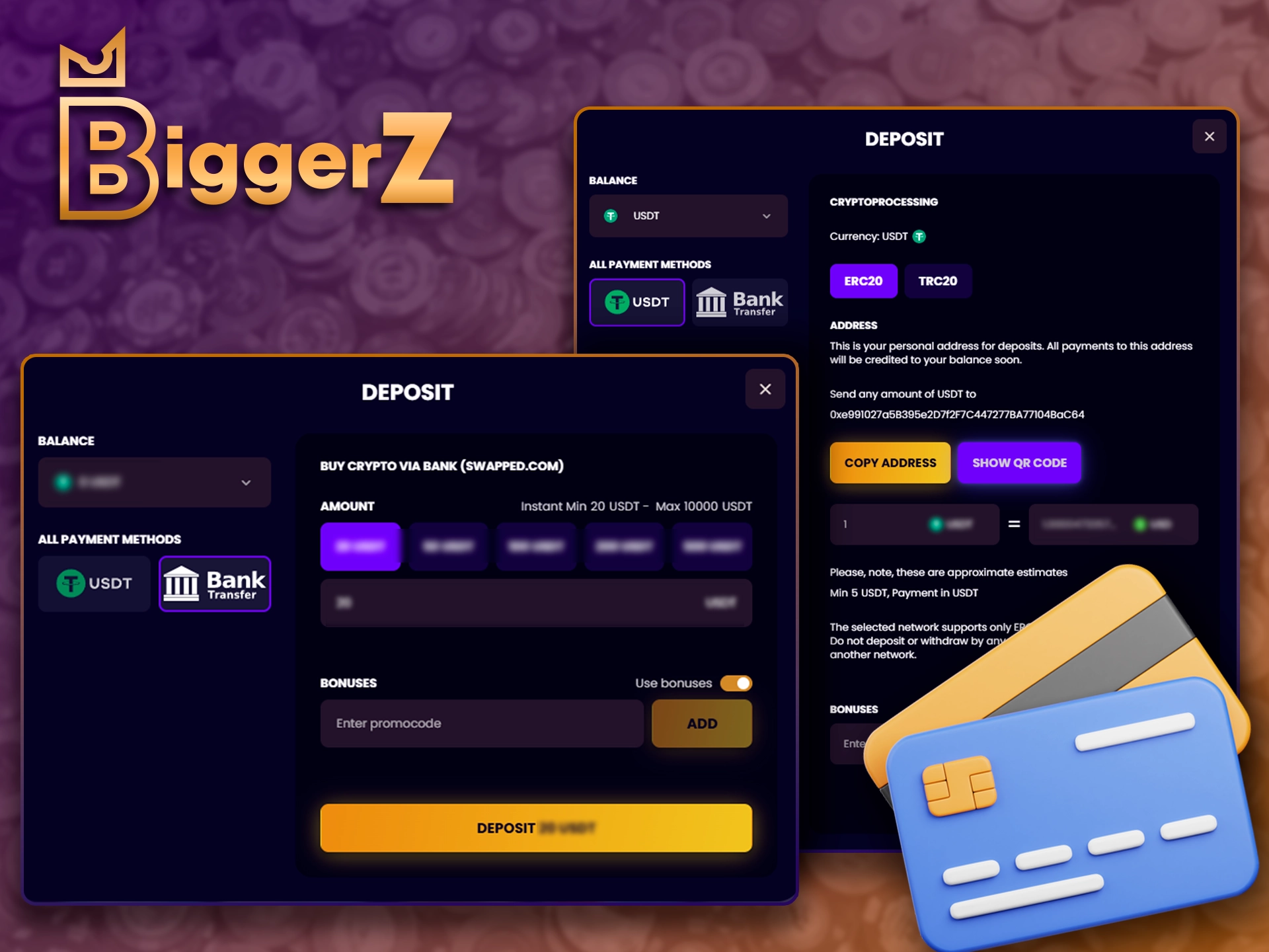 Guide to depositing funds into your BiggerZ account.