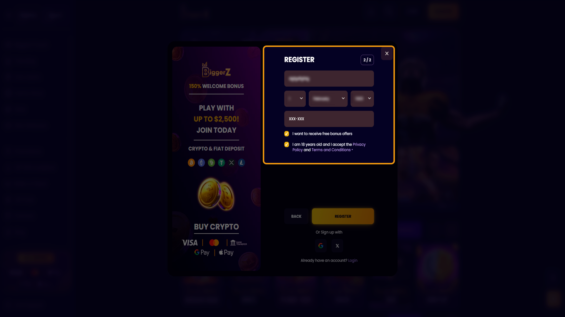 Complete your BiggerZ profile by adding required personal details.