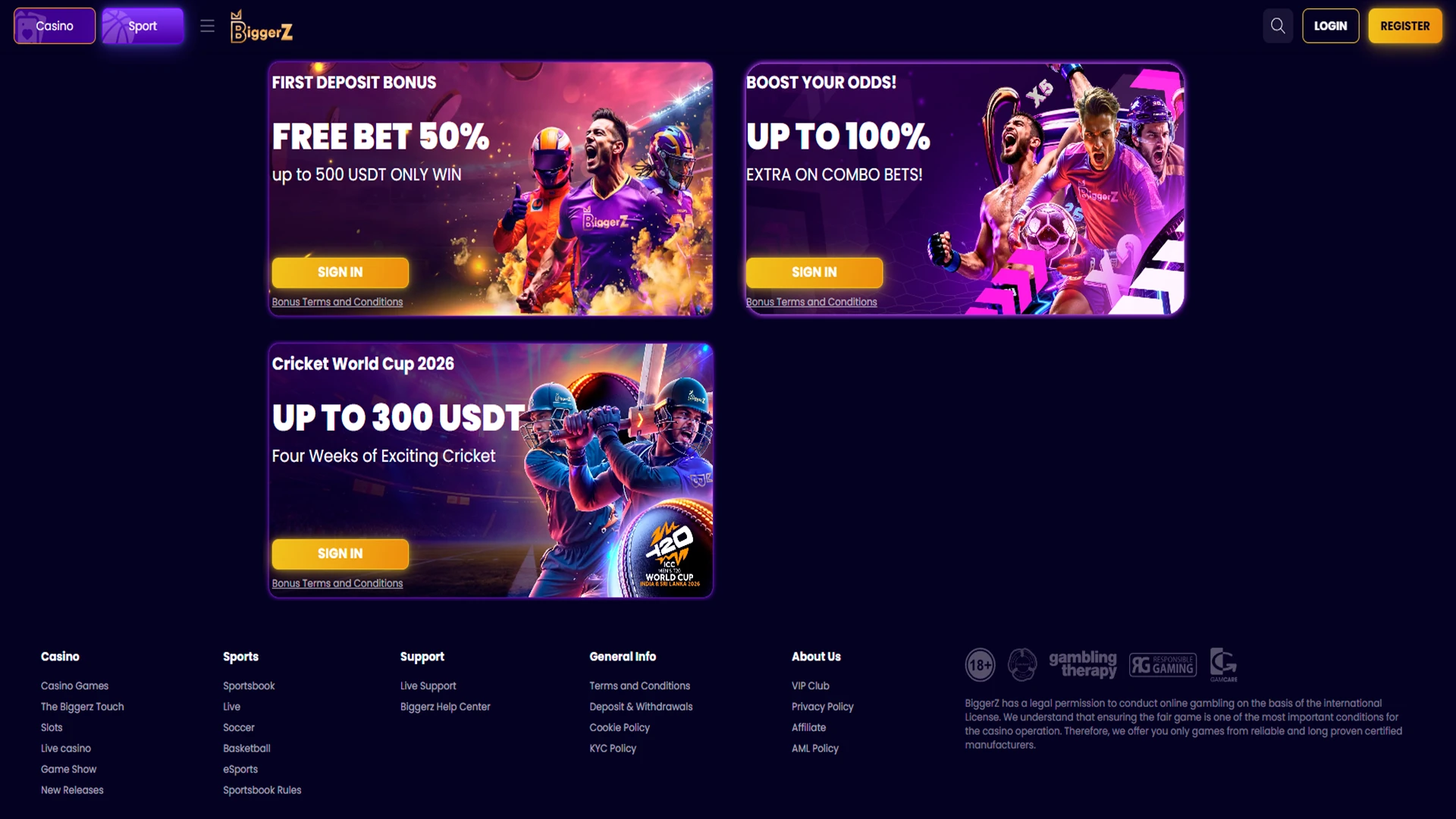Exclusive welcome offers and daily rewards from BiggerZ.