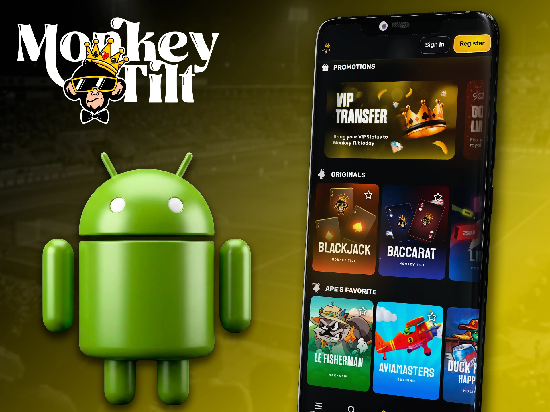 Using the MonkeyTilt betting platform on Android mobile devices.