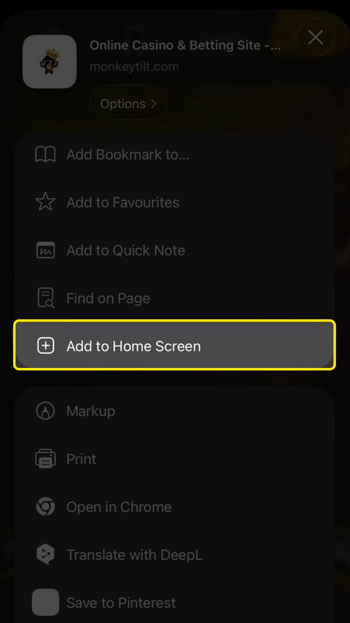 Creating a quick access MonkeyTilt icon on iOS.