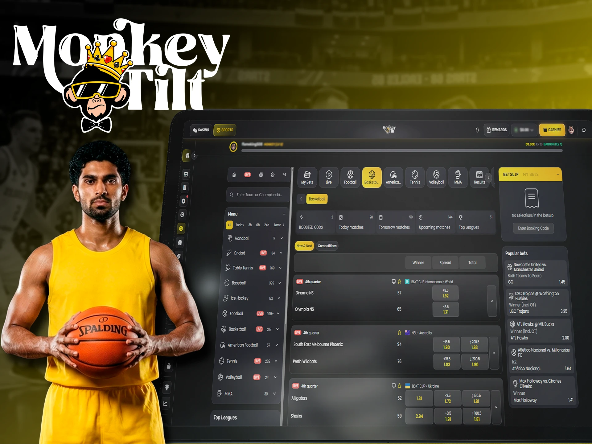 Betting on NBA and international basketball leagues at MonkeyTilt.