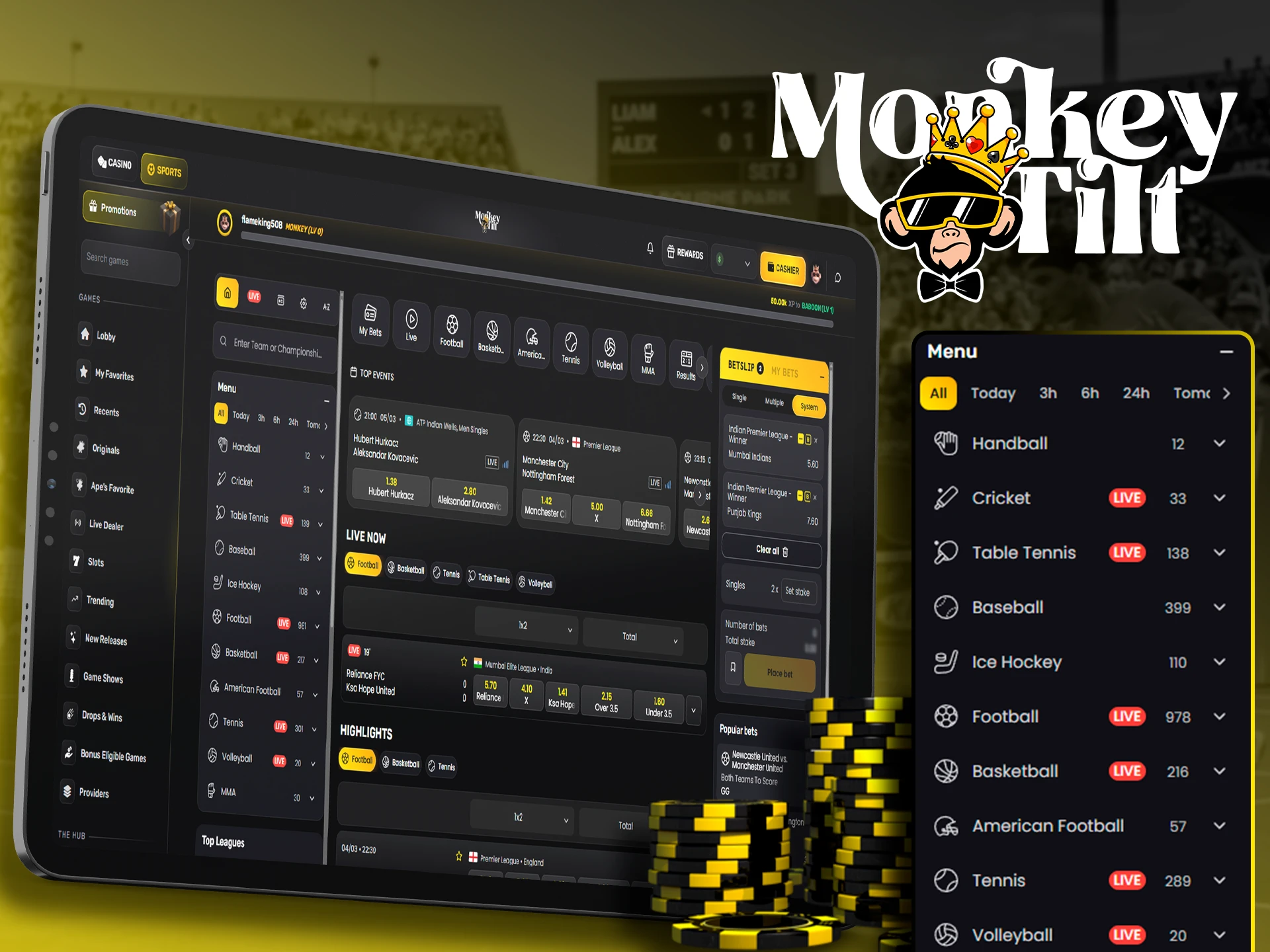 List of all sports disciplines available for MonkeyTilt betting.