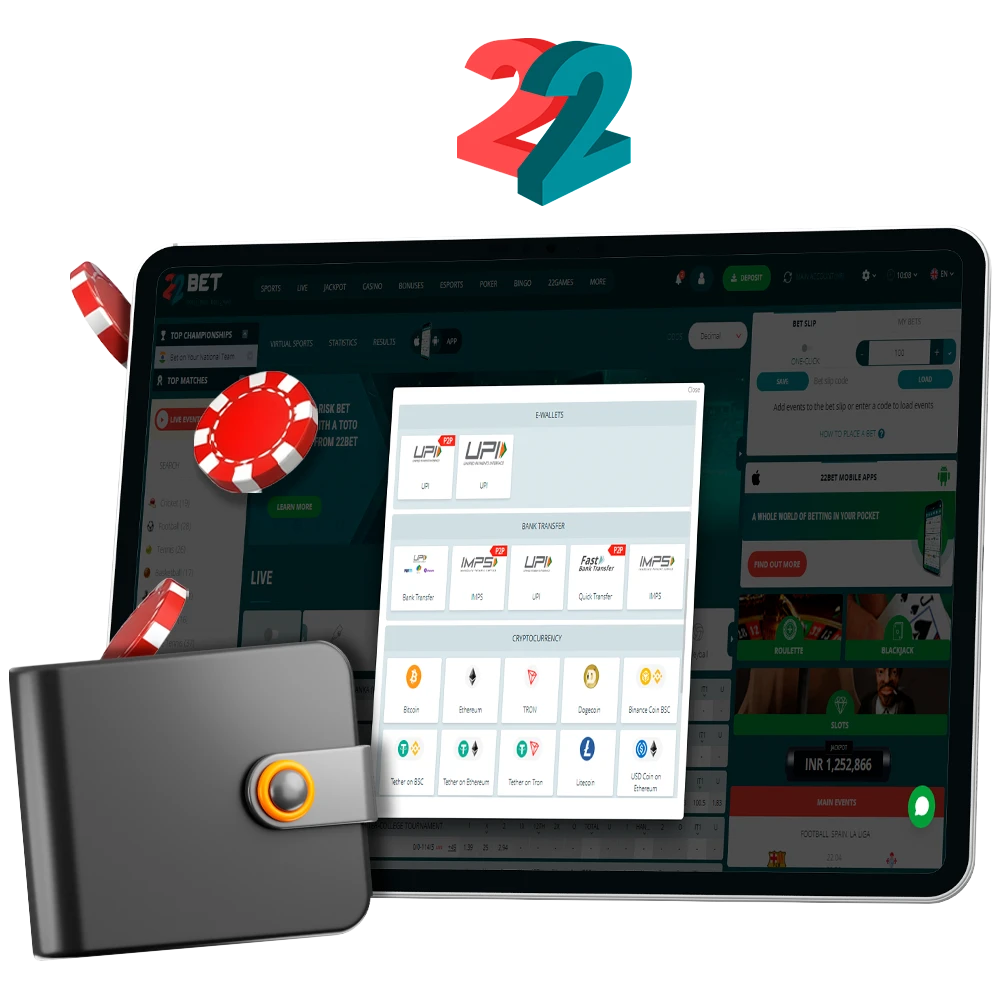 Learn the peculiarities of funding your account at 22Bet Casino.
