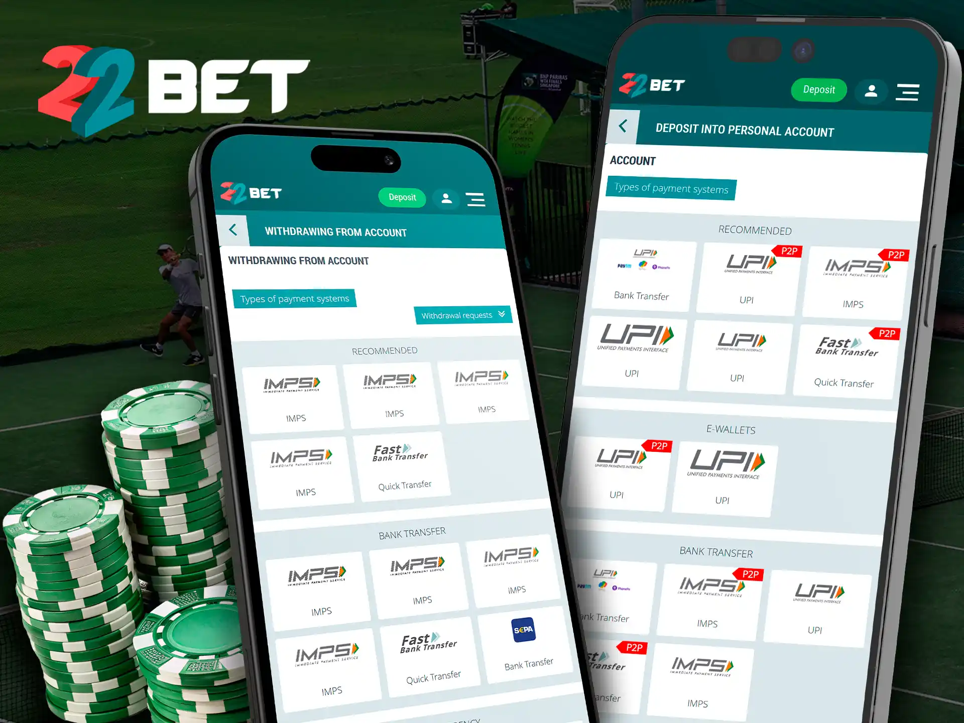 Use the 22Bet mobile app for top-ups, which is always stable and has a wide range of functionality.